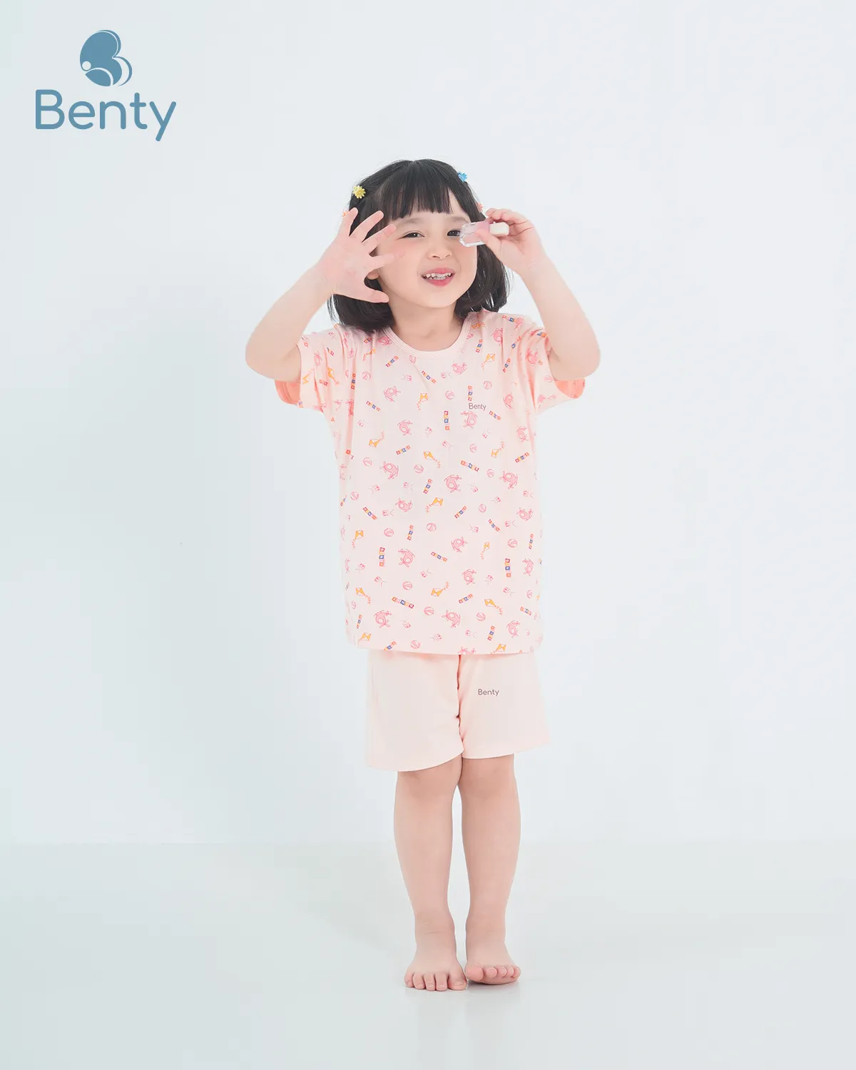 Bộ cộc tay cài vai họa tiết hồng BENTY mềm mịn mát