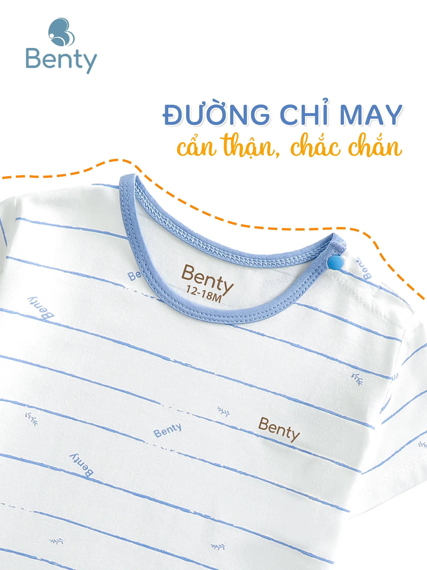 Bộ cộc tay cài vai sọc BENTY co giãn an toàn da bé