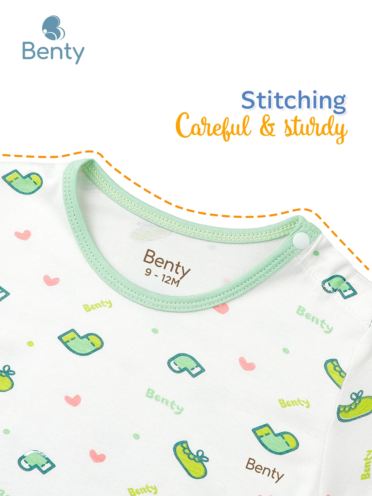 BENTY snap-shoulder short sleeve set, cute printed design