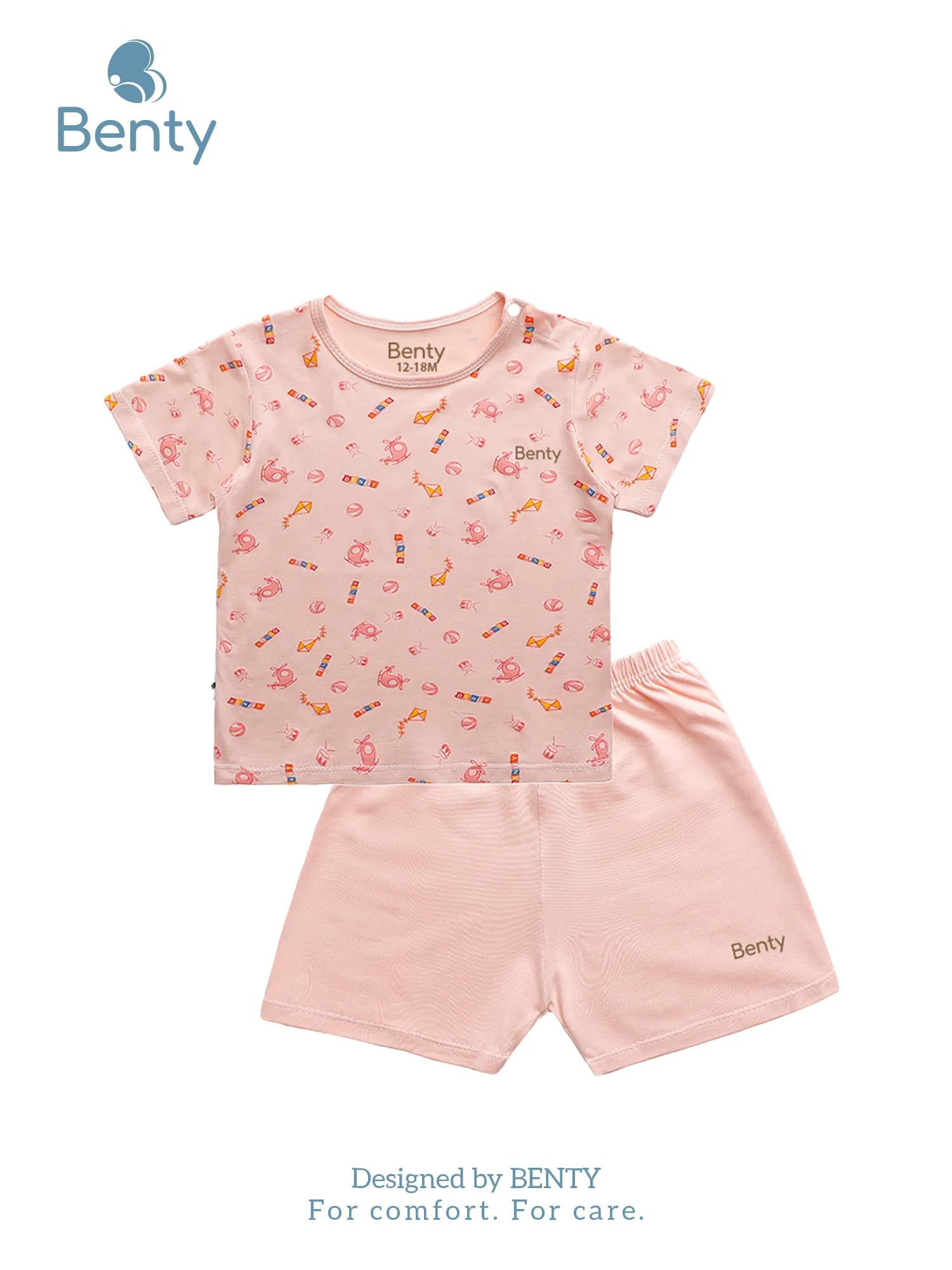 Bộ cộc tay cài vai họa tiết hồng BENTY mềm mịn mát