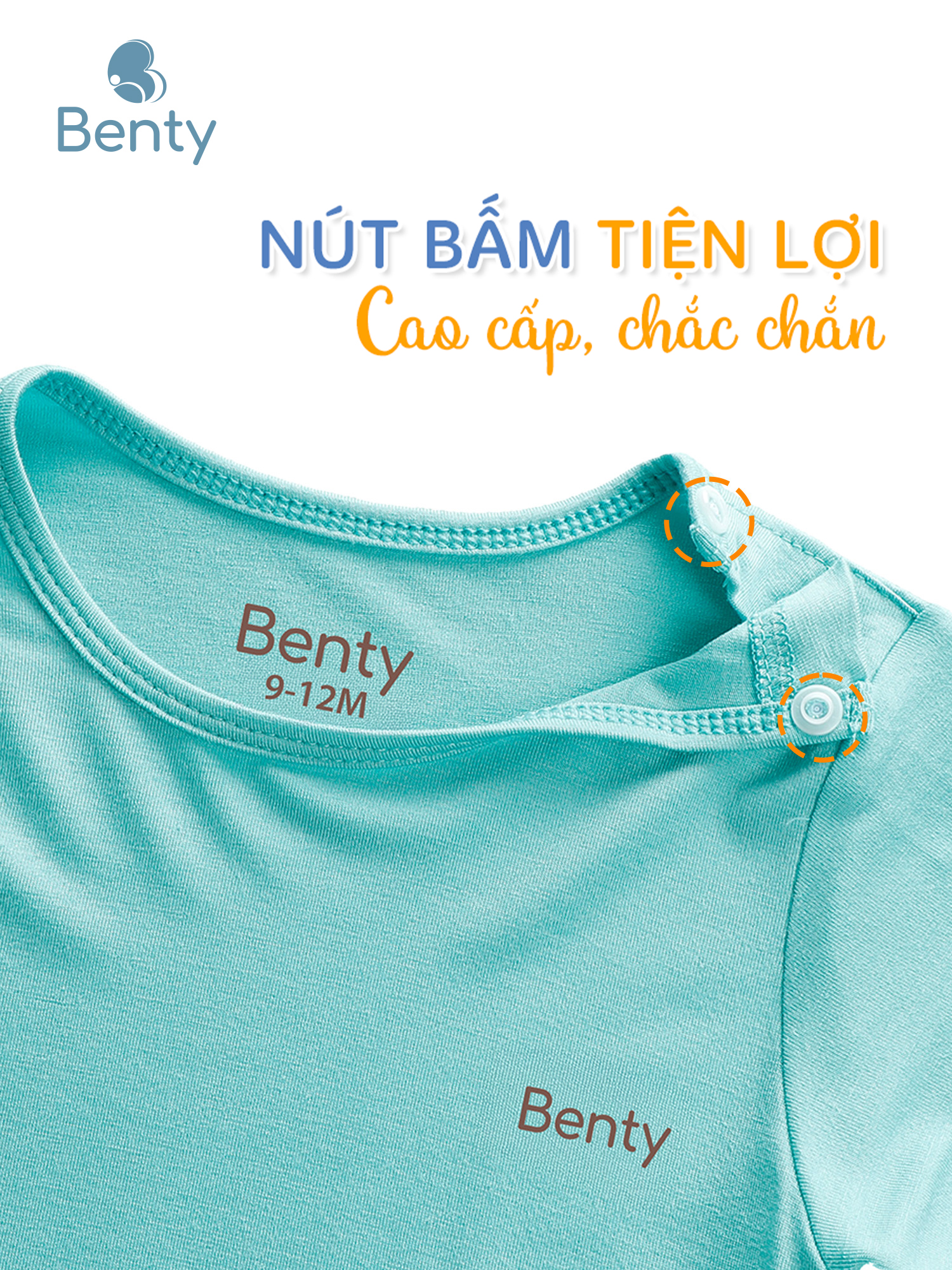 Bộ cộc tay cài vai trơn màu mới BENTY, an toàn da bé