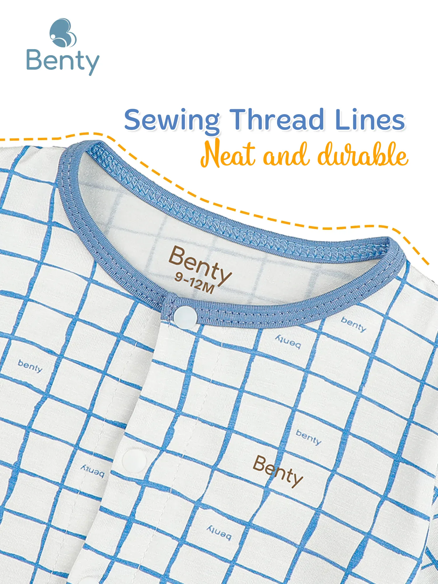 BENTY soft short-sleeved bodysuit with center snap and check pattern