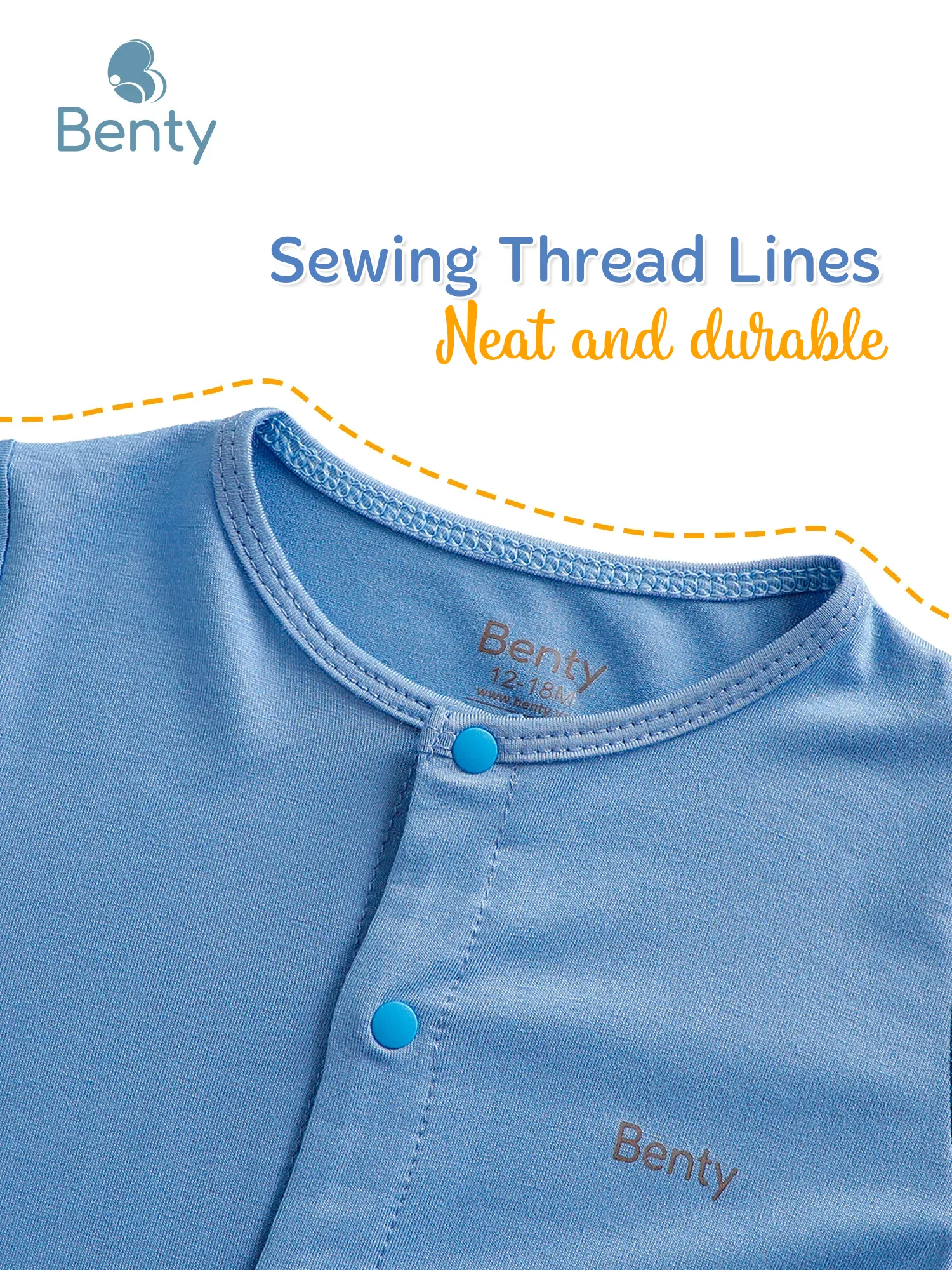 BENTY soft short-sleeved bodysuit with center snaps, skin-safe