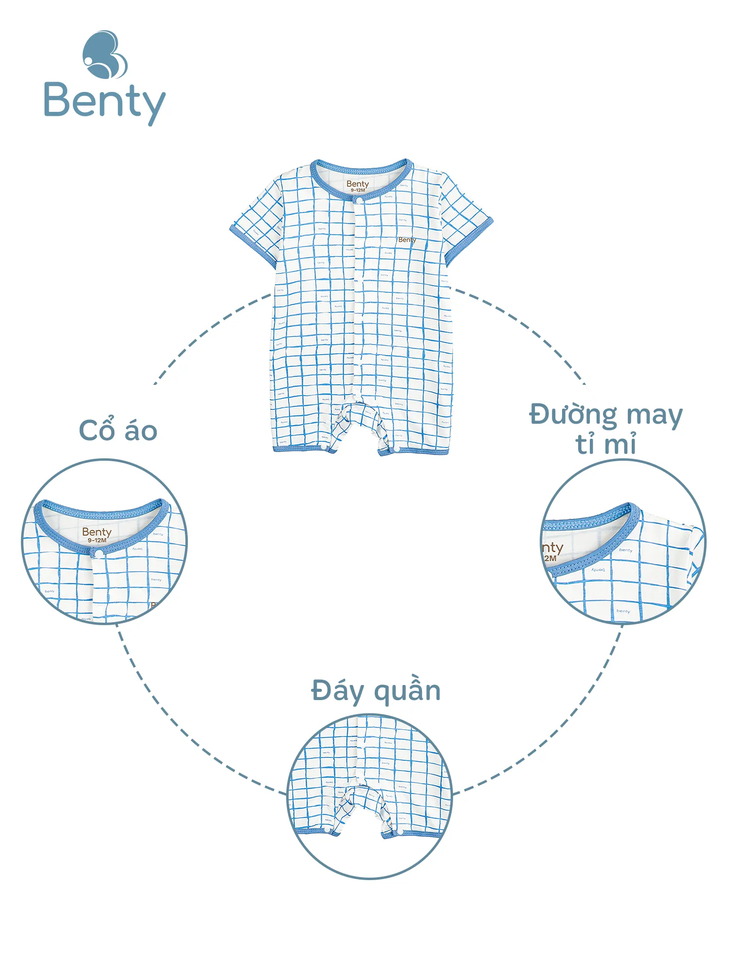 Body cộc tay cài giữa họa tiết caro ô vuông BENTY mềm mại