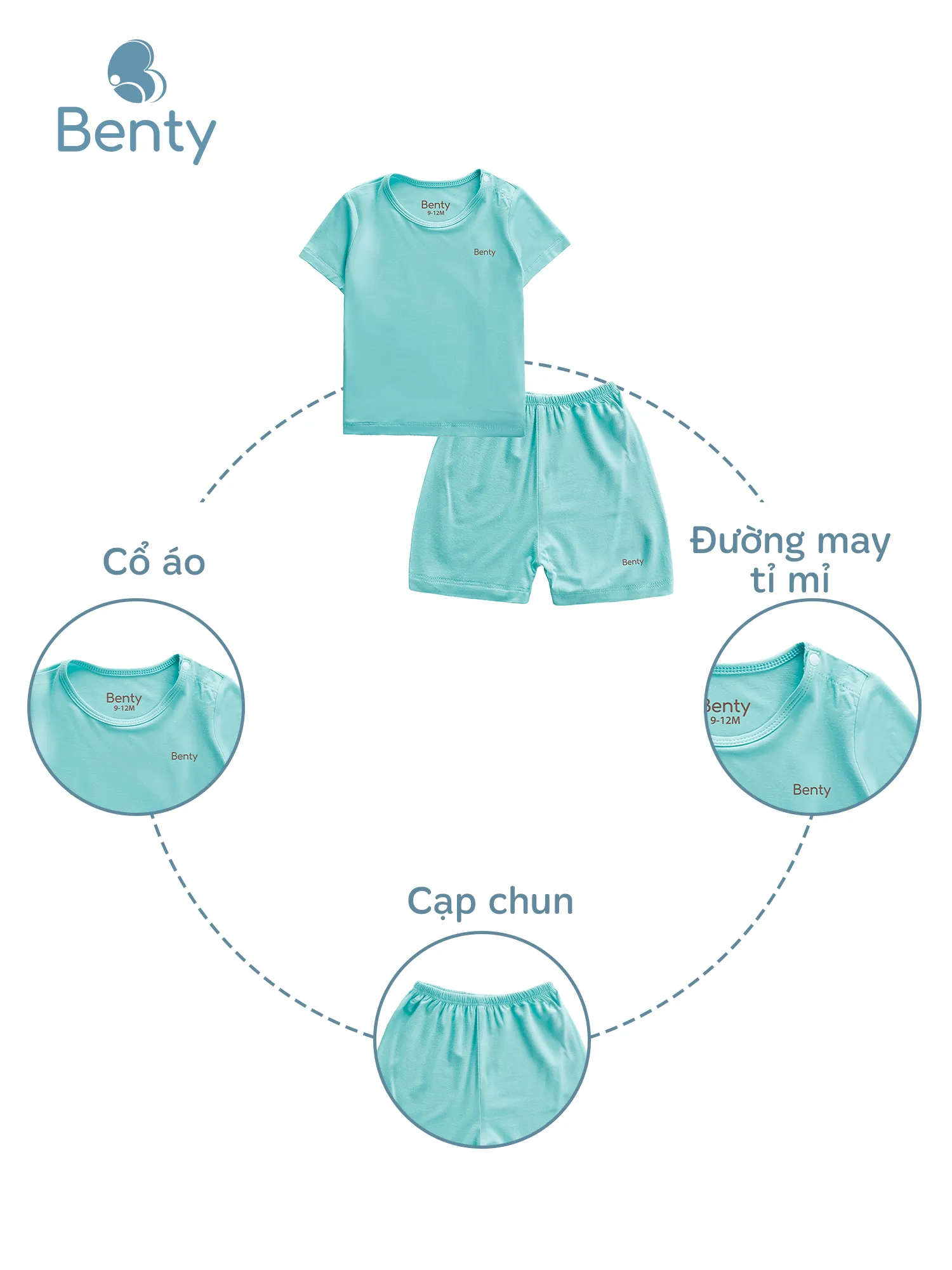 Bộ cộc tay cài vai trơn màu mới BENTY, an toàn da bé