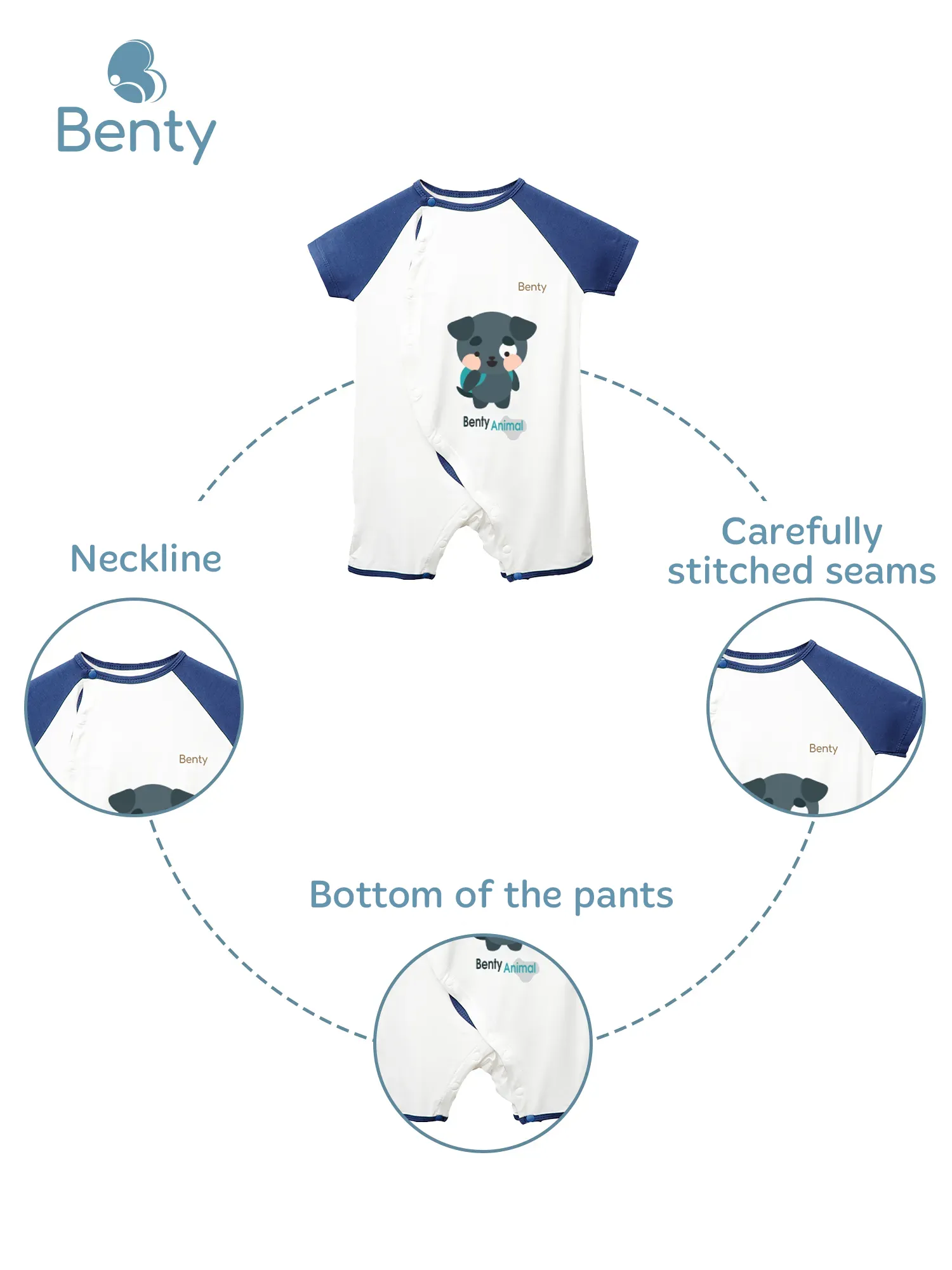 BENTY BT018 short-sleeved bodysuit with side snap closure, printed a cute dog