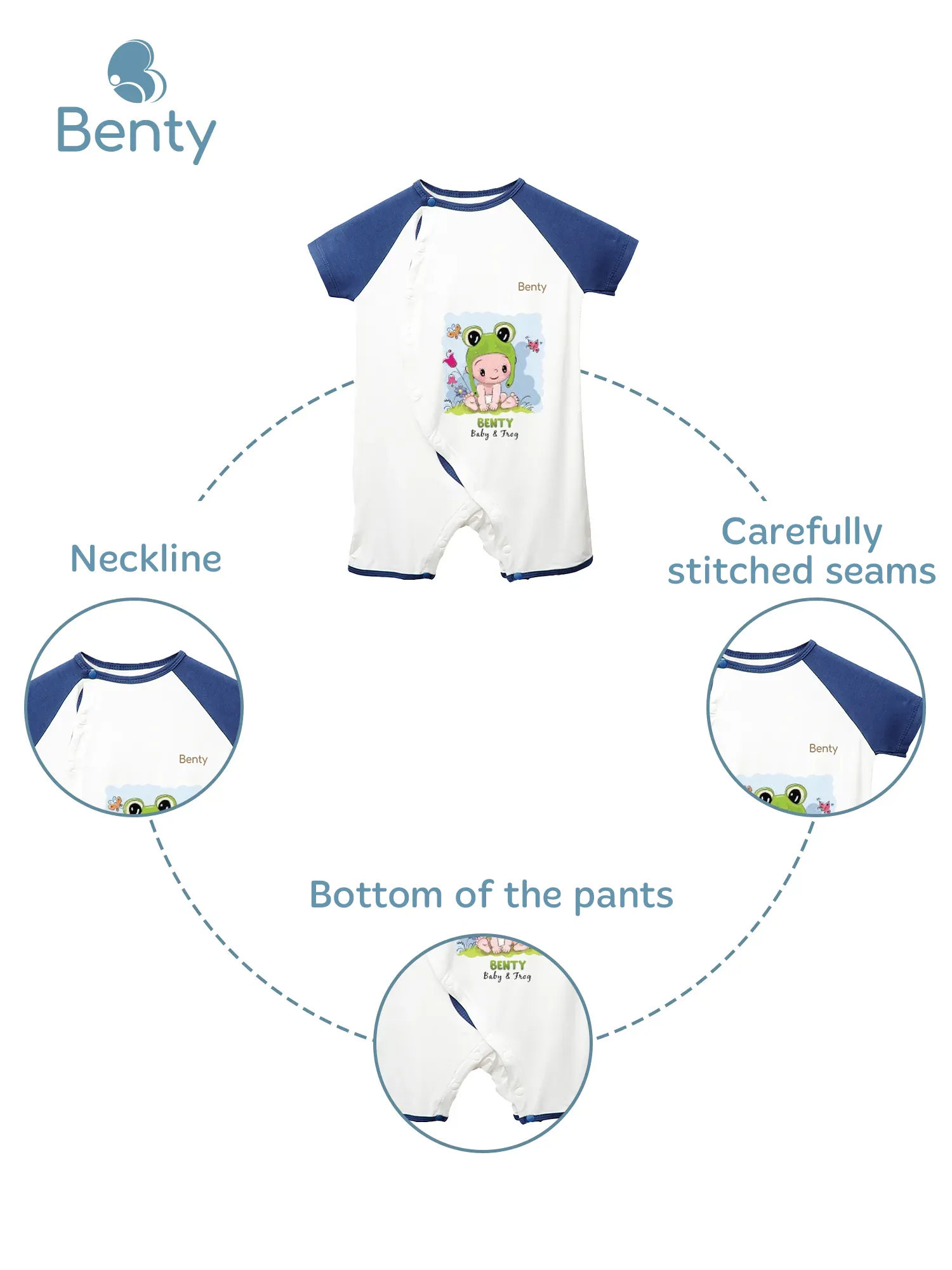 BENTY BT043 short-sleeved bodysuit with side snap closure, printed the cartoon frog