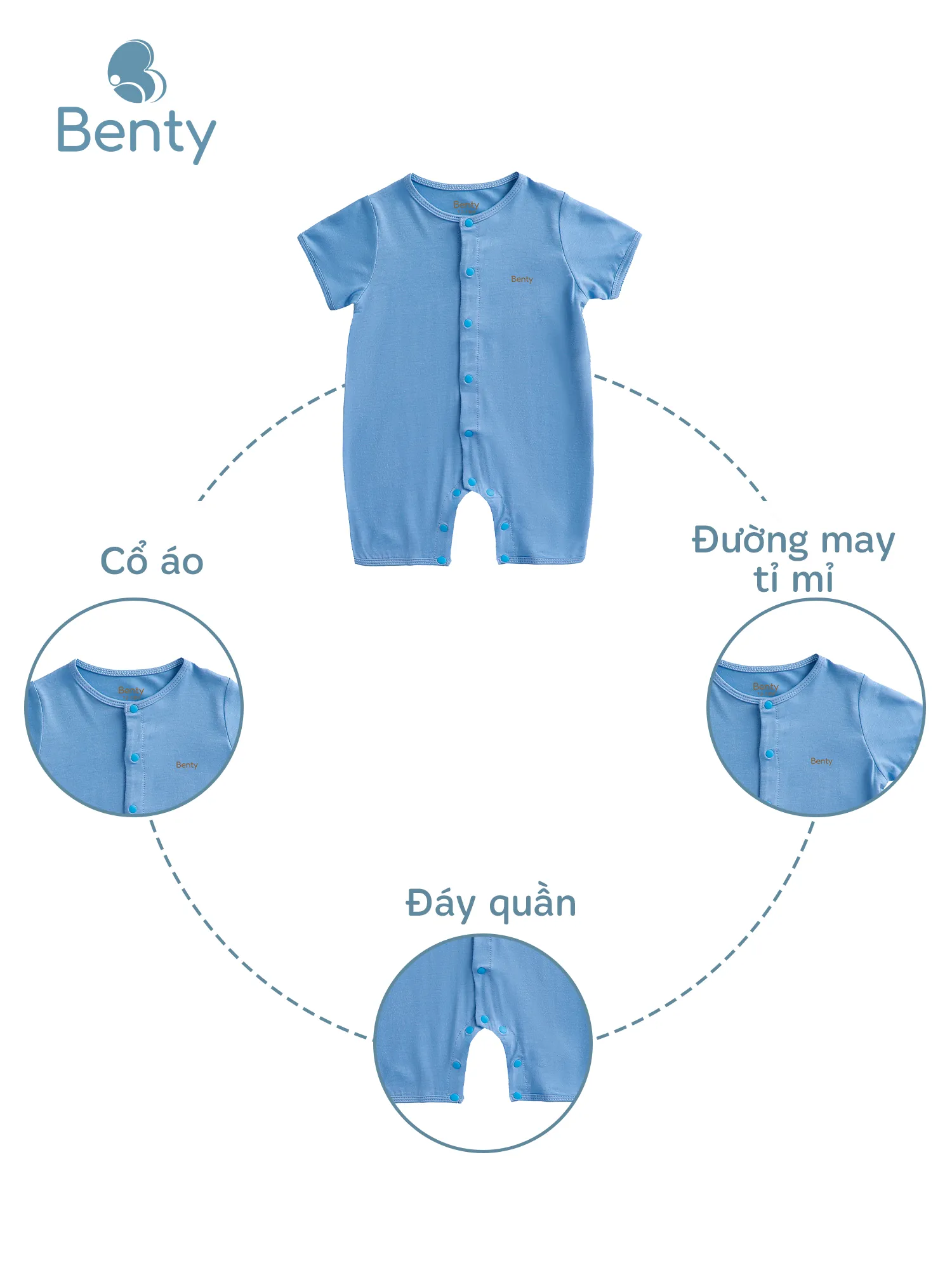 Body cộc tay cài giữa BENTY chất vải mềm mịn an toàn cho làn da bé