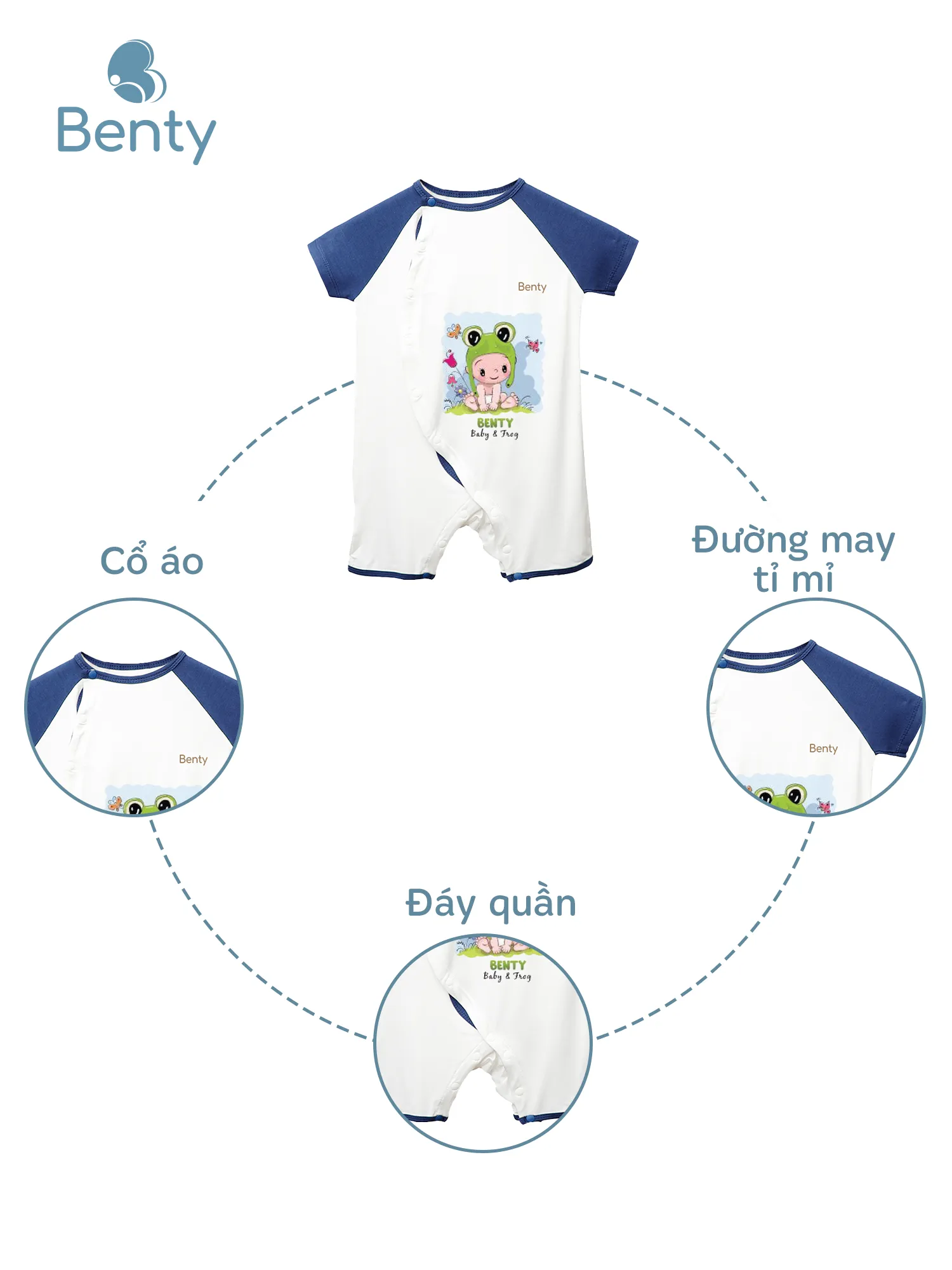 Body cộc cài lệch BT043 in hình chú bé ếch hoạt hình BENTY