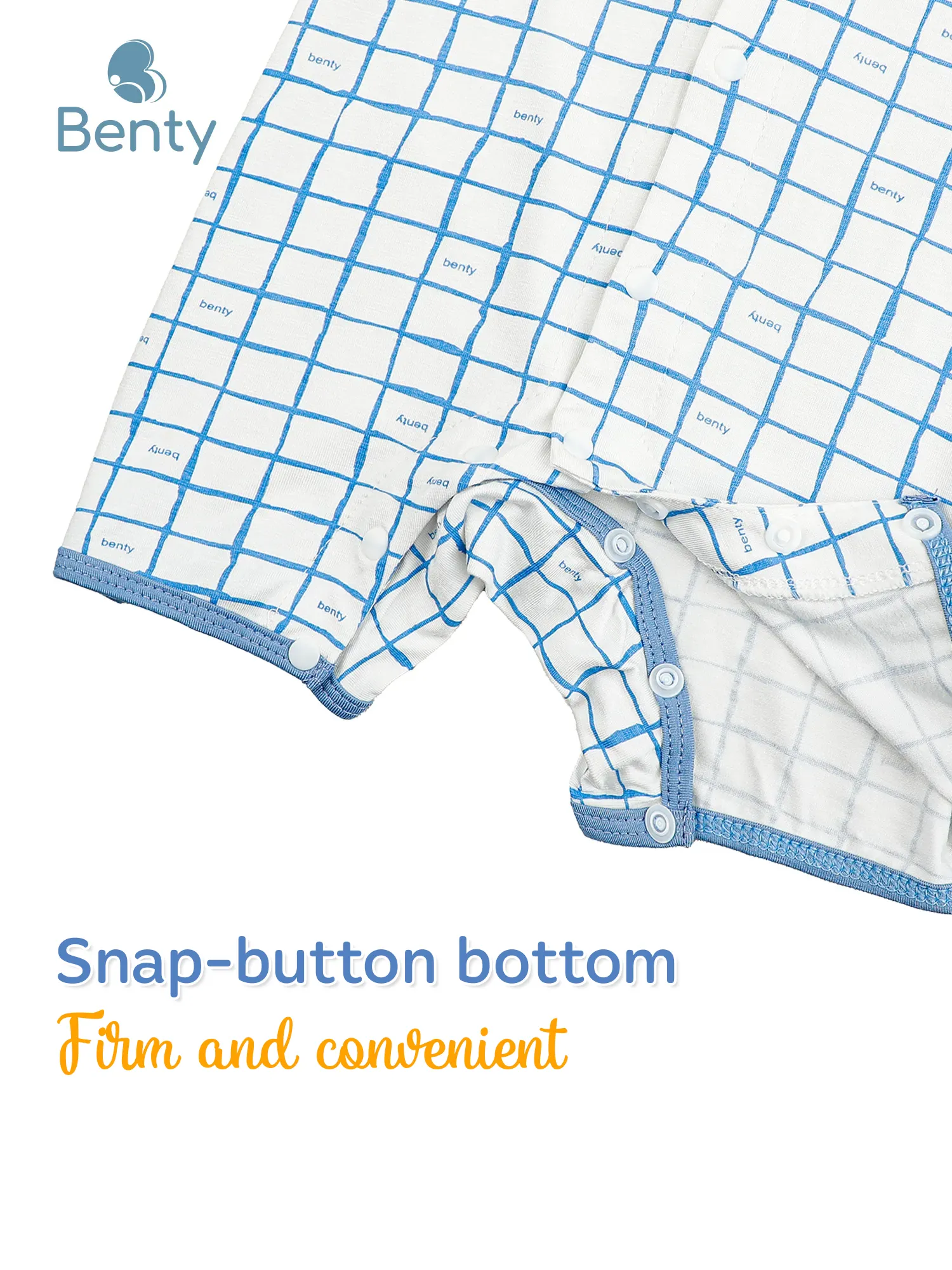 BENTY soft short-sleeved bodysuit with center snap and check pattern