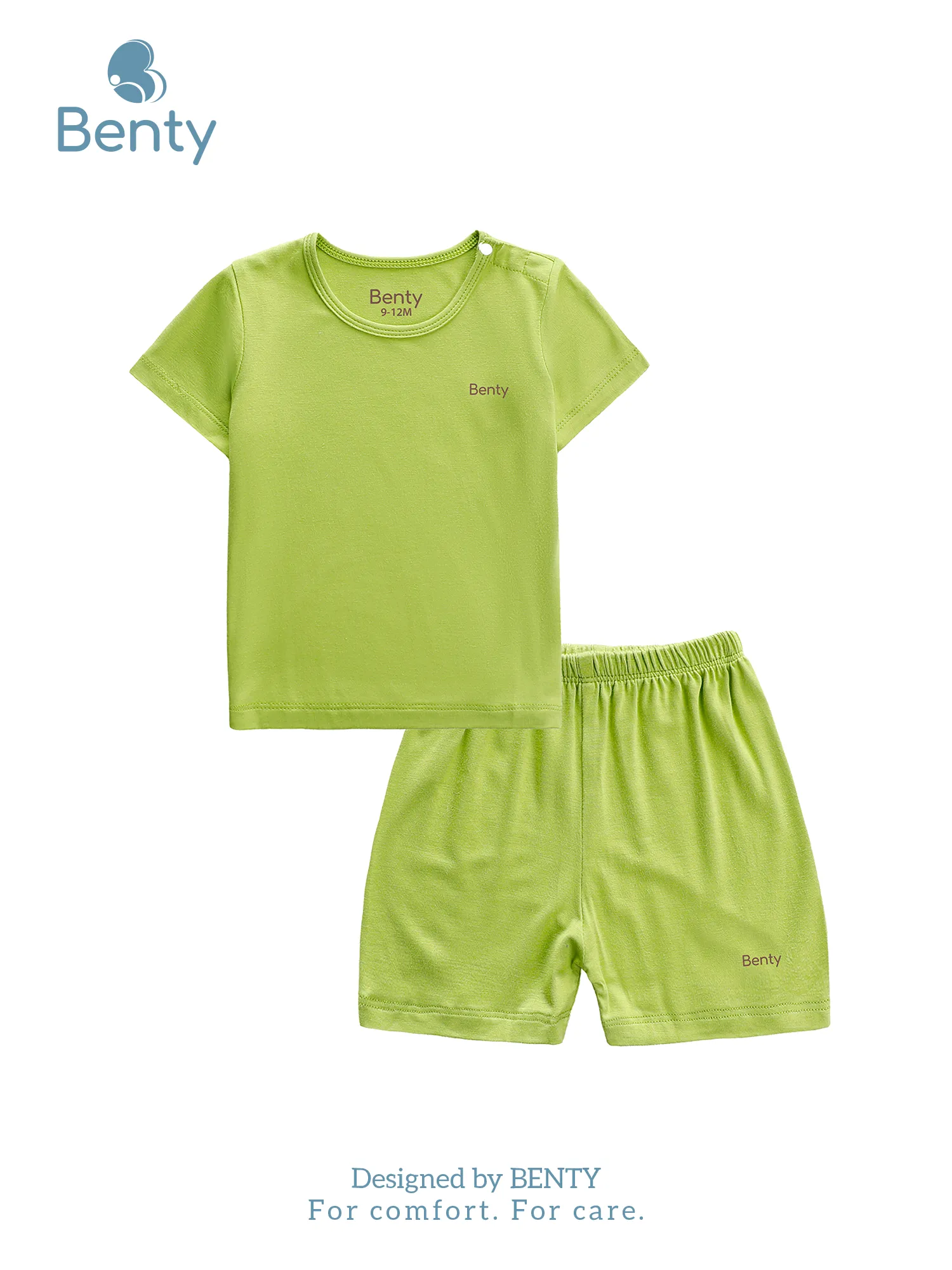 BENTY new solid color shoulder button short sleeve set