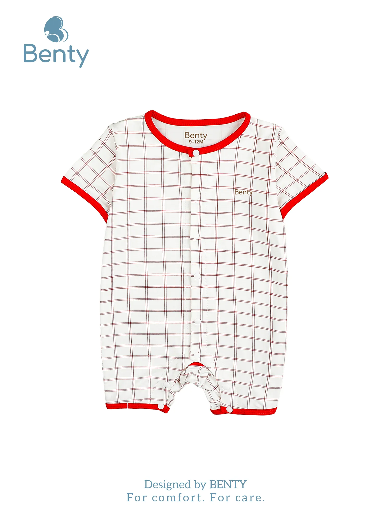 BENTY soft short-sleeved bodysuit with center snap and check pattern