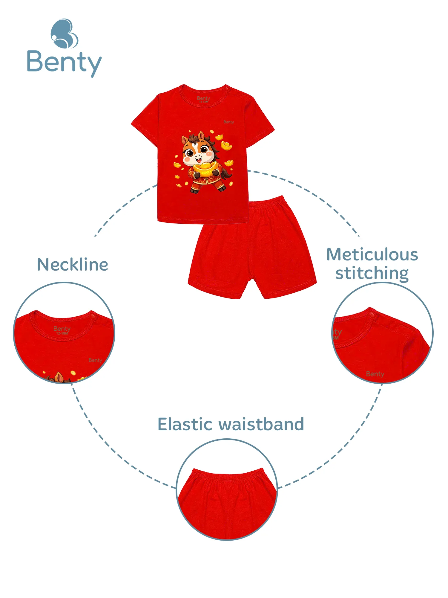 BENTY BT057 shoulder button short sleeve set, premium fabric for babies