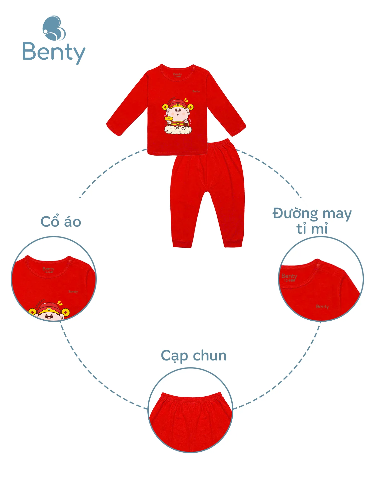 Dài tay cài vai Tết BT059 BENTY đồ bộ cao cấp bé vui Tết