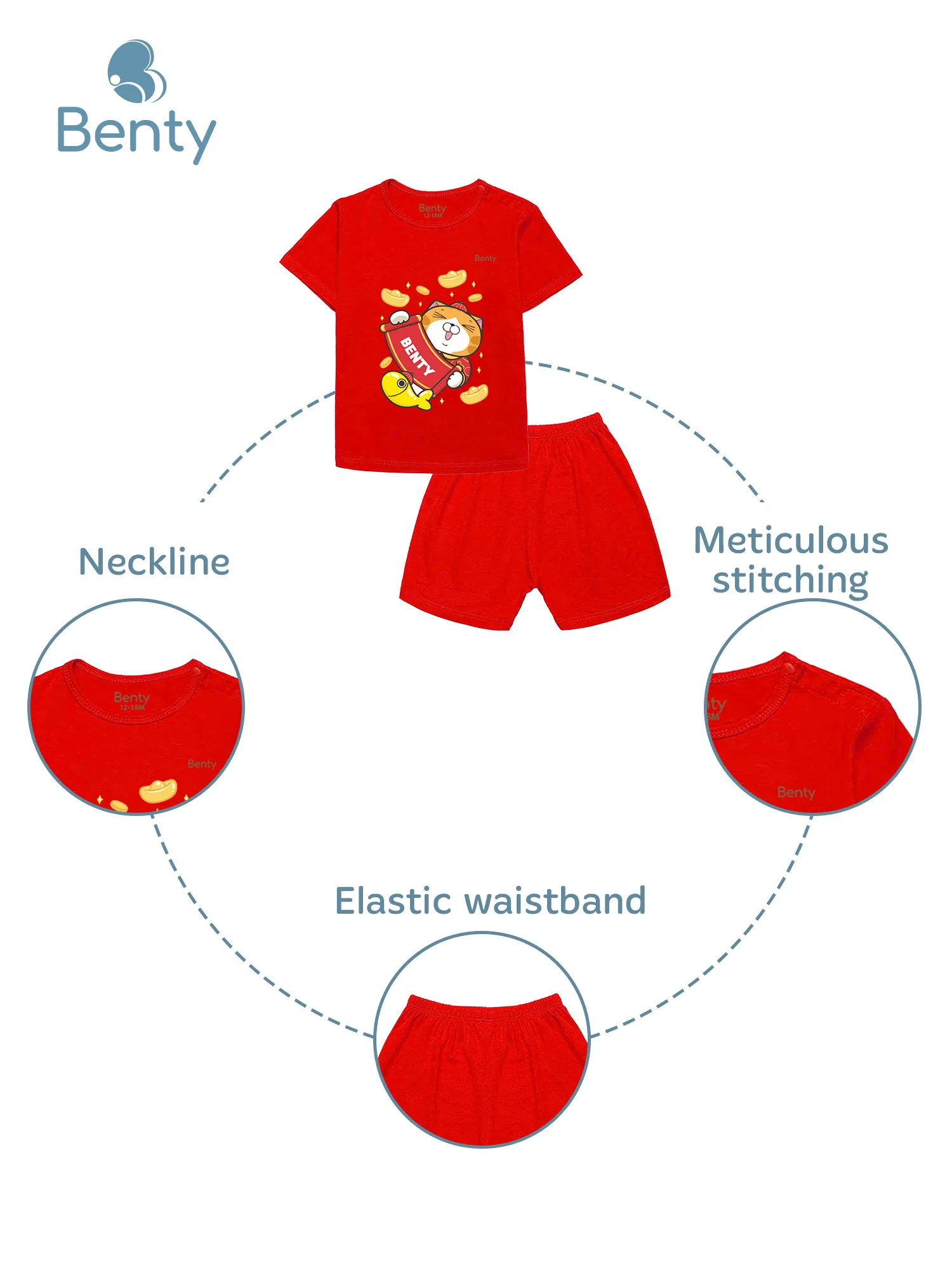 BENTY BT058 printed shoulder button short set, soft premium fabric