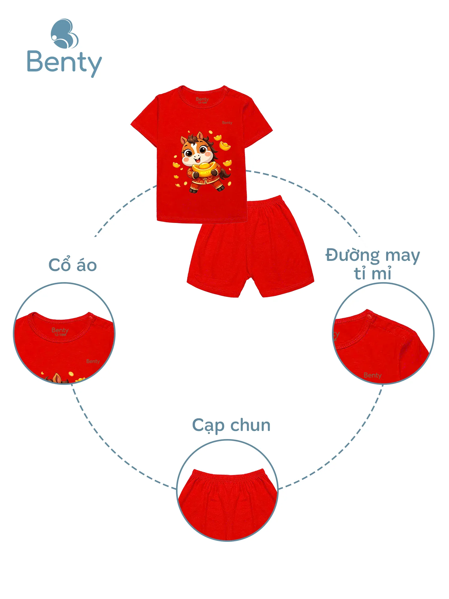 Bộ cộc tay cài vai Tết BENTY BT057 chất liệu cao cấp cho bé