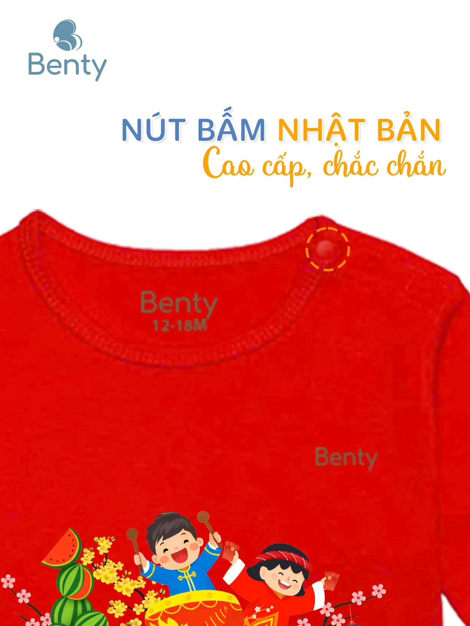 Dài tay cài vai Tết BT060 BENTY mềm mịn cho bé vui Tết