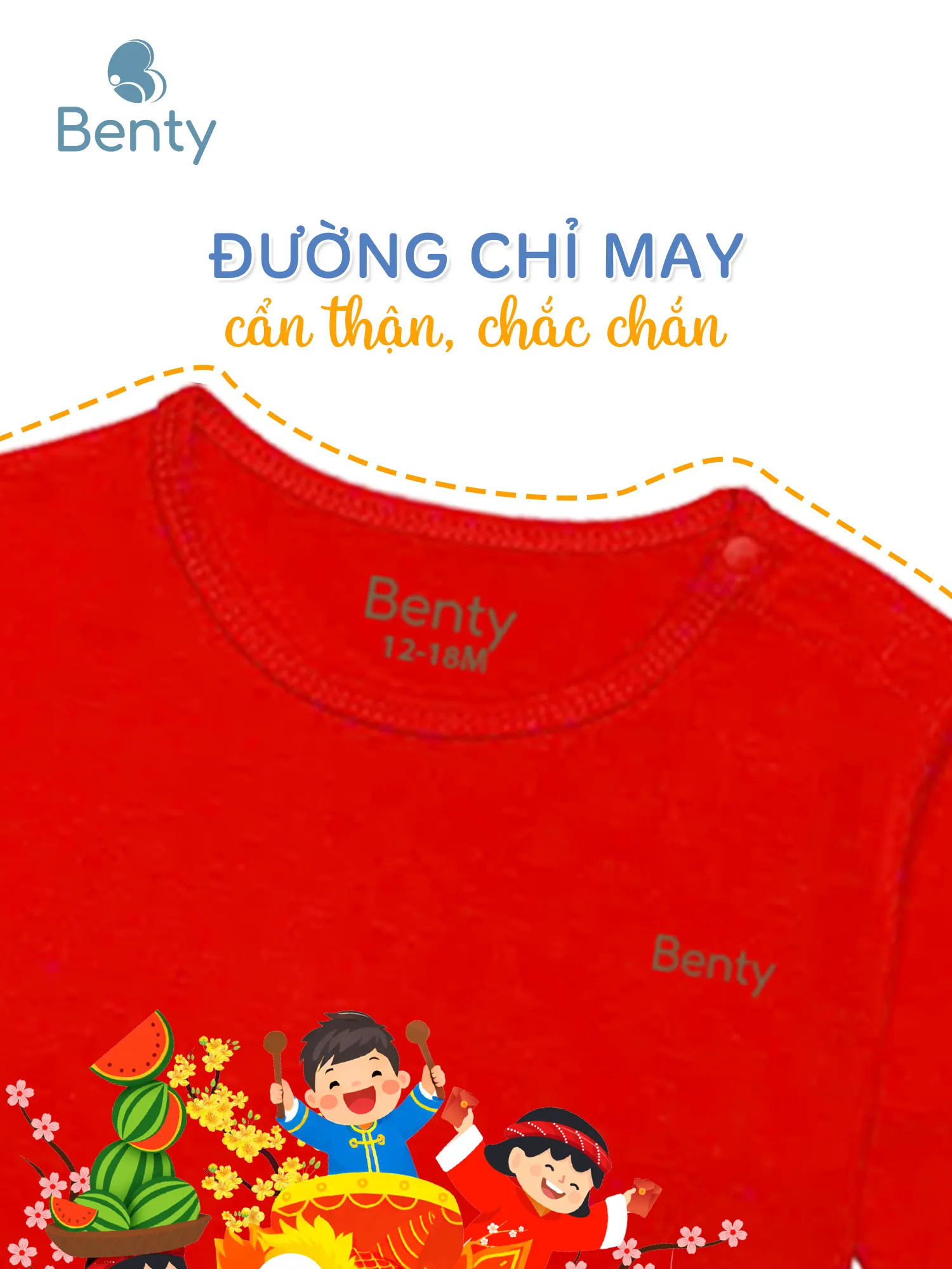 Dài tay cài vai Tết BT060 BENTY mềm mịn cho bé vui Tết