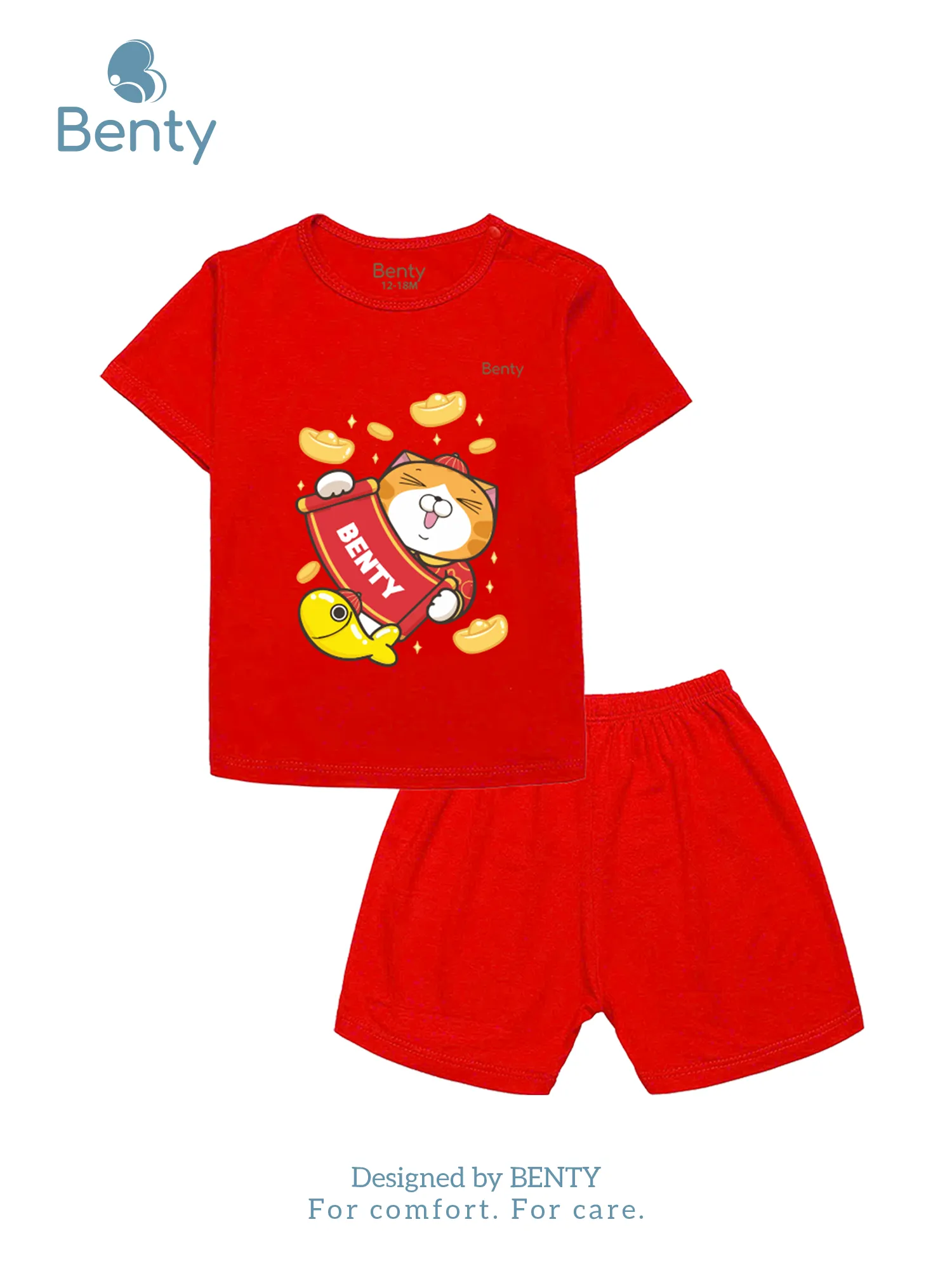 BENTY BT058 printed shoulder button short set, soft premium fabric