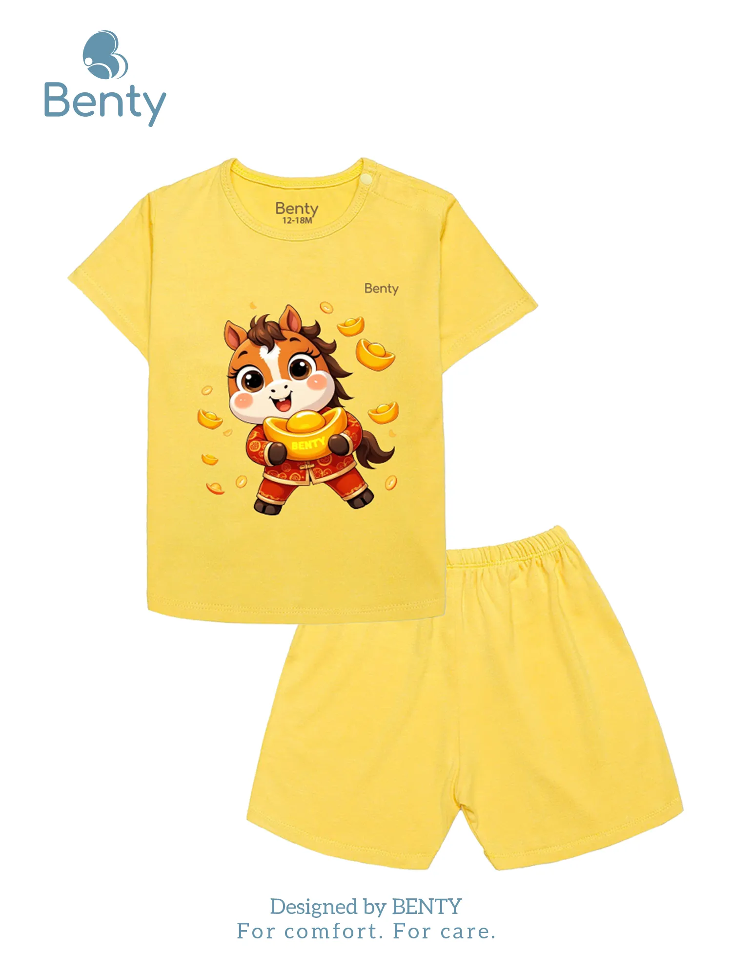 BENTY BT057 shoulder button short sleeve set, premium fabric for babies