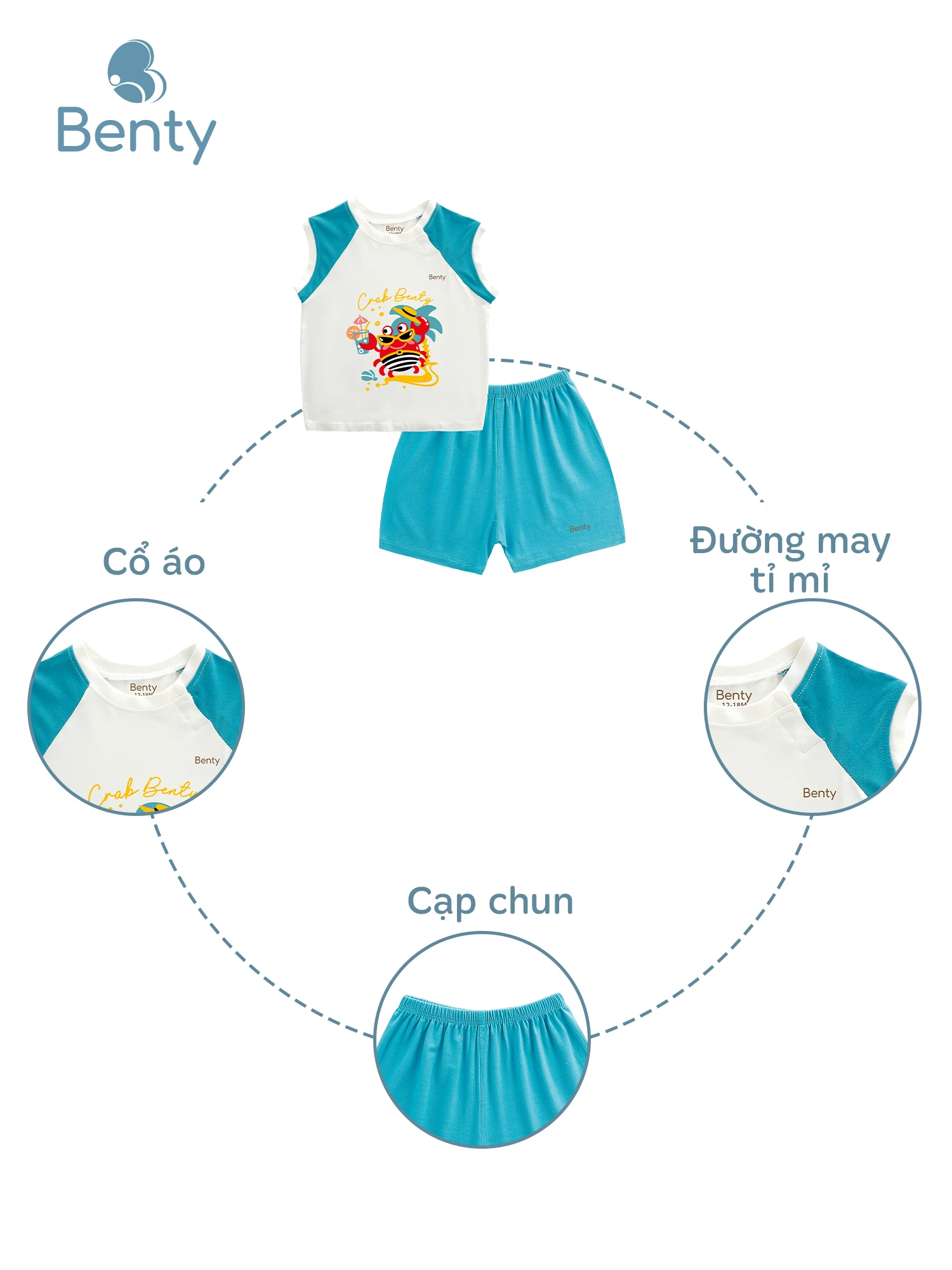 Bộ ba lỗ cài chéo BENTY in BT124 chất cao cấp, an toàn da bé