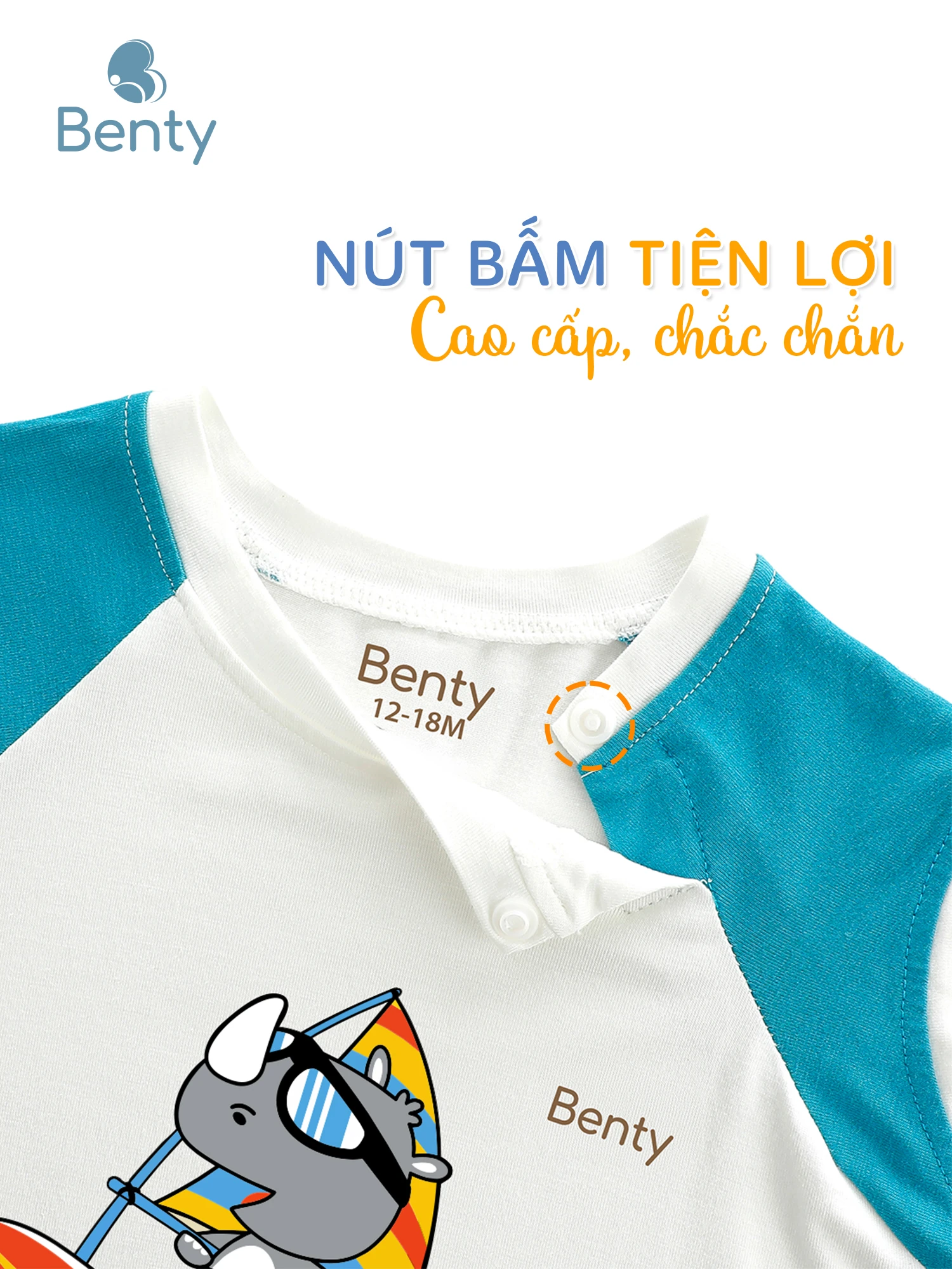 Bộ ba lỗ cài chéo BENTY in BT125 đáng yêu cho bé trai, bé gái