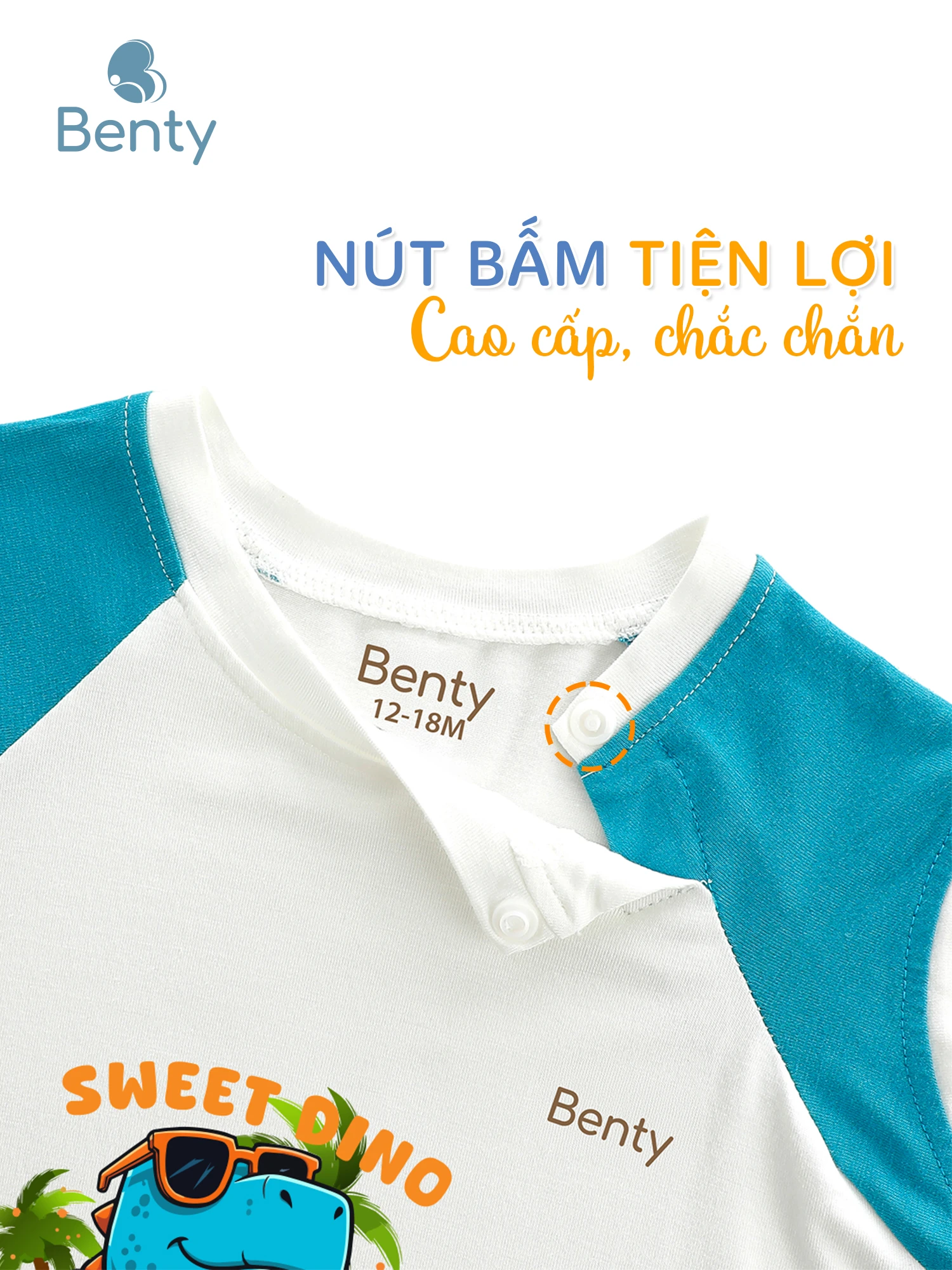 Bộ ba lỗ BENTY in BT126 có nút cài chéo,đồ bộ cao cấp chính hãng
