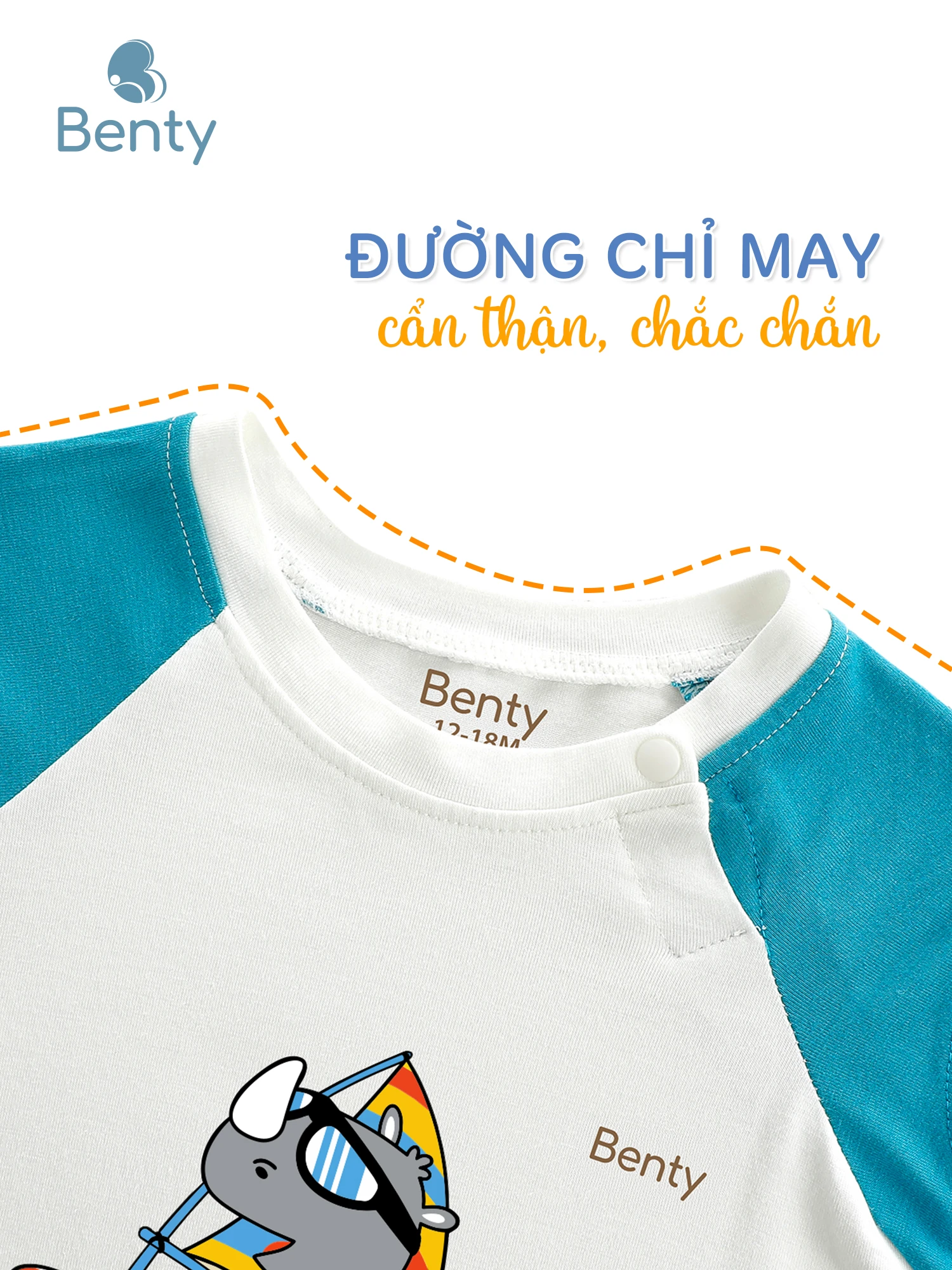Bộ ba lỗ cài chéo BENTY in BT125 đáng yêu cho bé trai, bé gái
