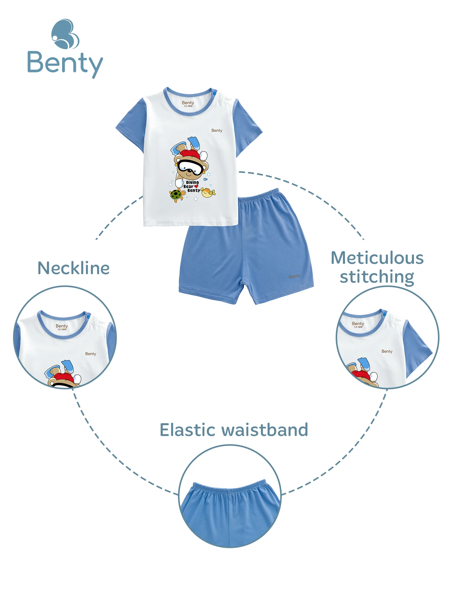 BENTY BT130 short sleeve bear print outfit, cute for babies