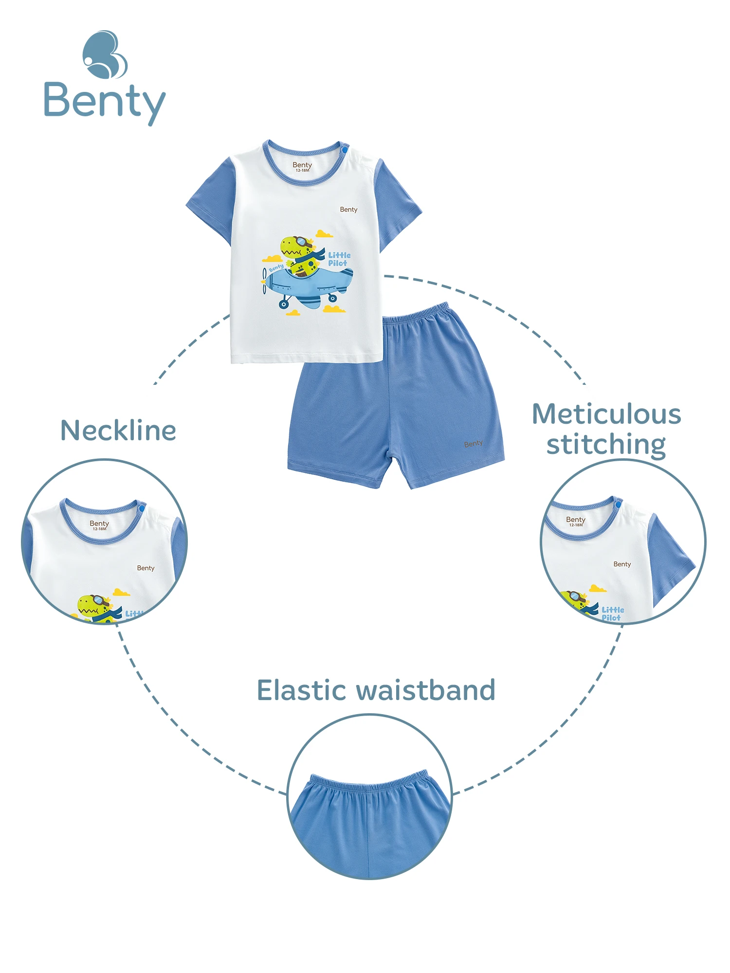 BENTY BT131 short sleeve shoulder snap outfit, safe for babies