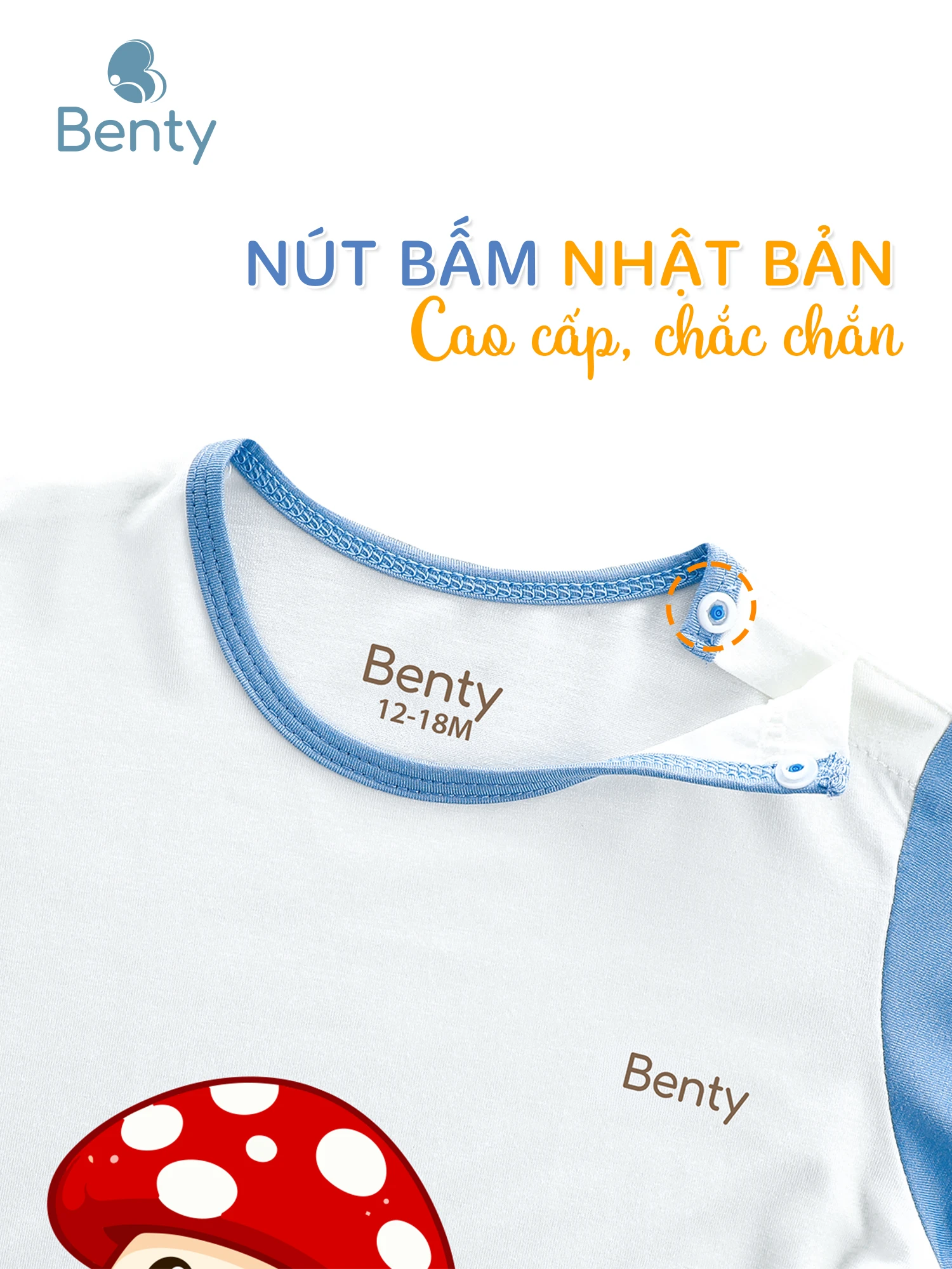 Bộ cộc tay BENTY phối viền in nấm BT129, chất vải mềm mịn