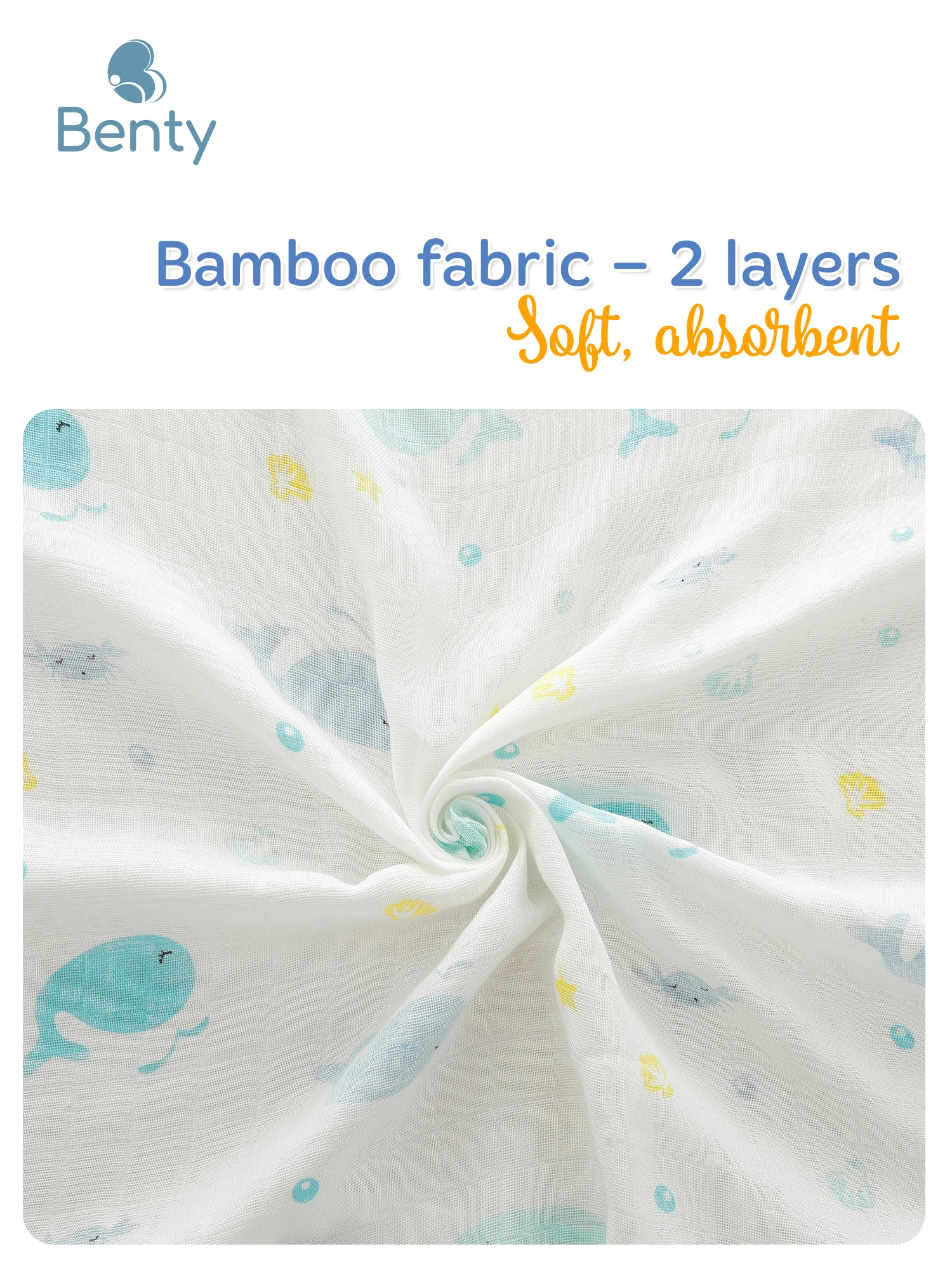 Benty patterned baby bath towels, premium bamboo fabric, convenient 2-pack