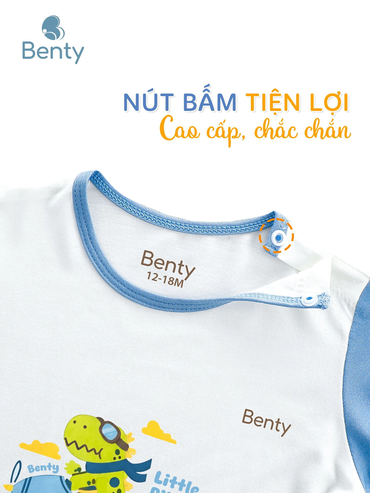 Bộ cộc tay BENTY in BT131 cài vai, đồ bộ cao cấp an toàn cho bé