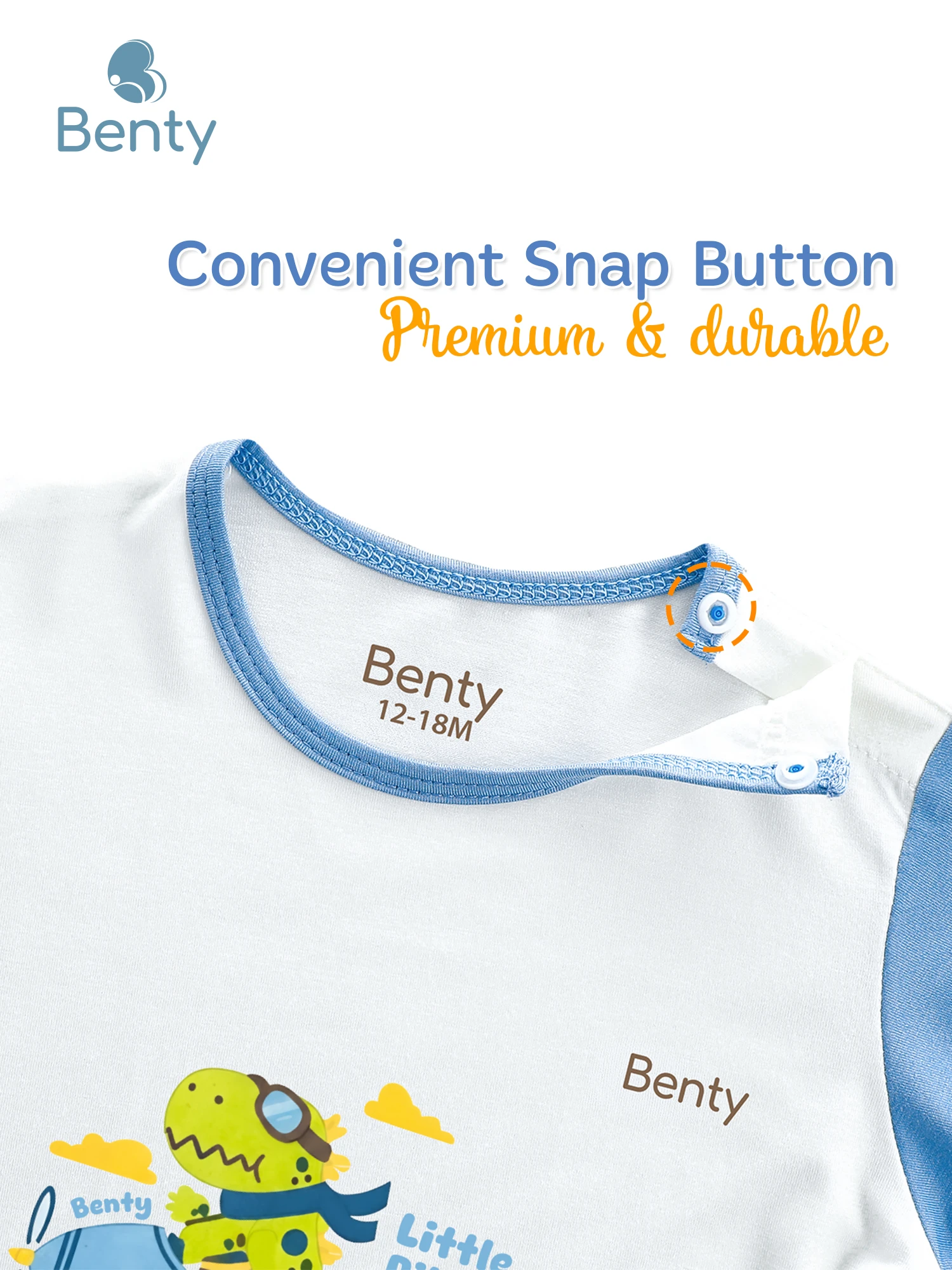 BENTY BT131 short sleeve shoulder snap outfit, safe for babies