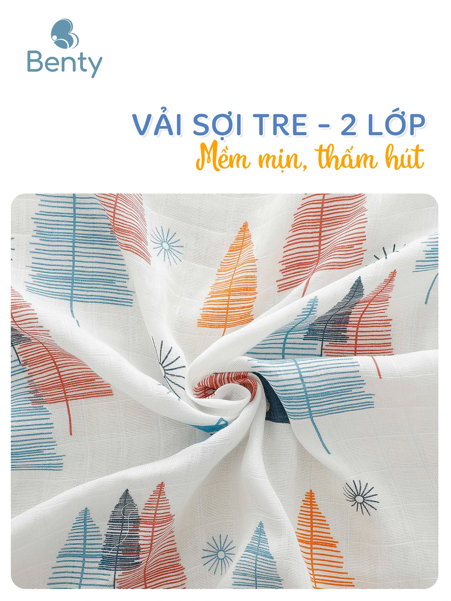 Khăn đa năng BENTY họa tiết cho bé, kích thước lớn 110x110Cm tiện lợi