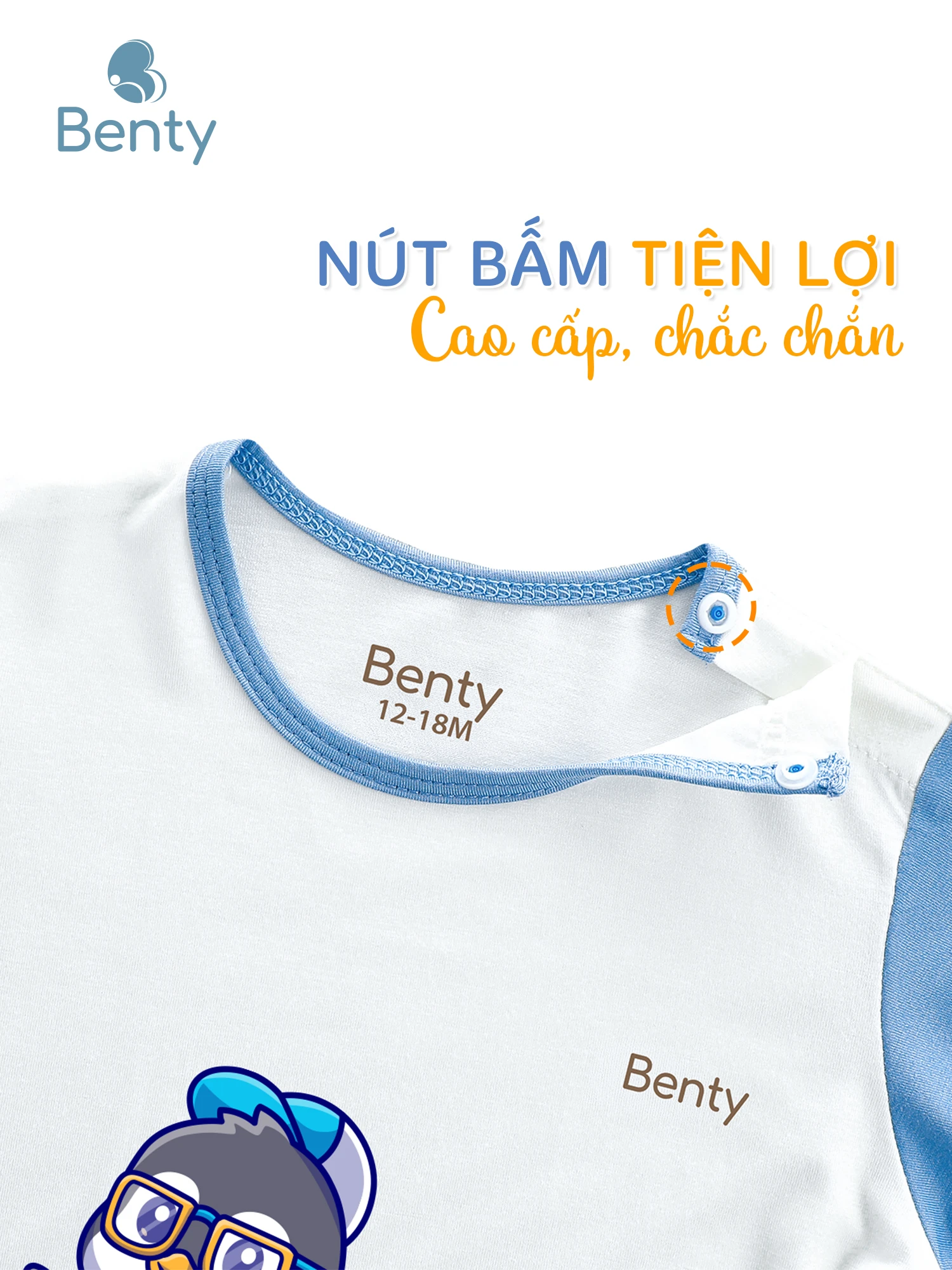 Bộ cộc tay cài vai phối BENTY in BT128, có nút cài vai tiện lợi