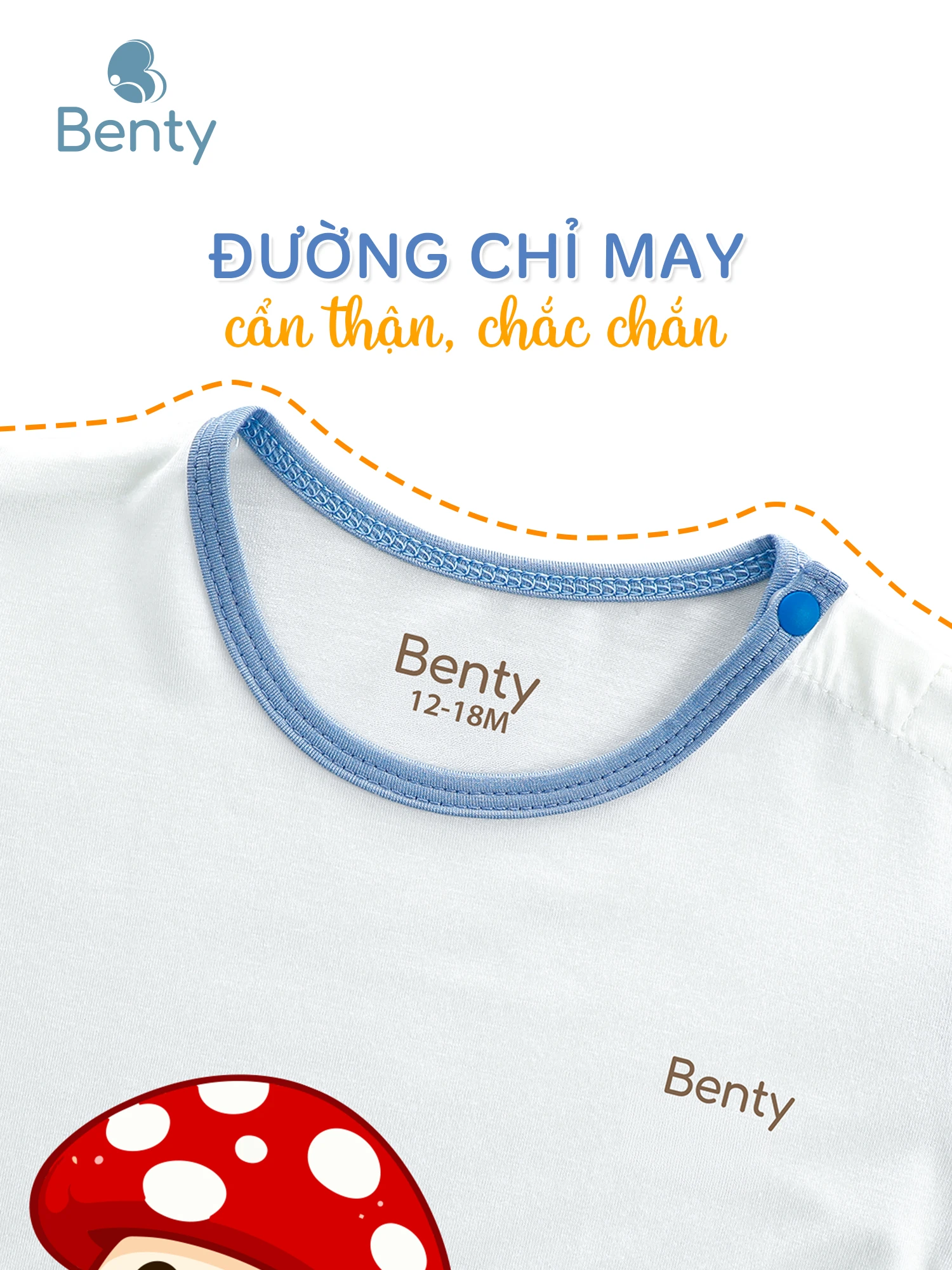 Bộ cộc tay BENTY phối viền in nấm BT129, chất vải mềm mịn