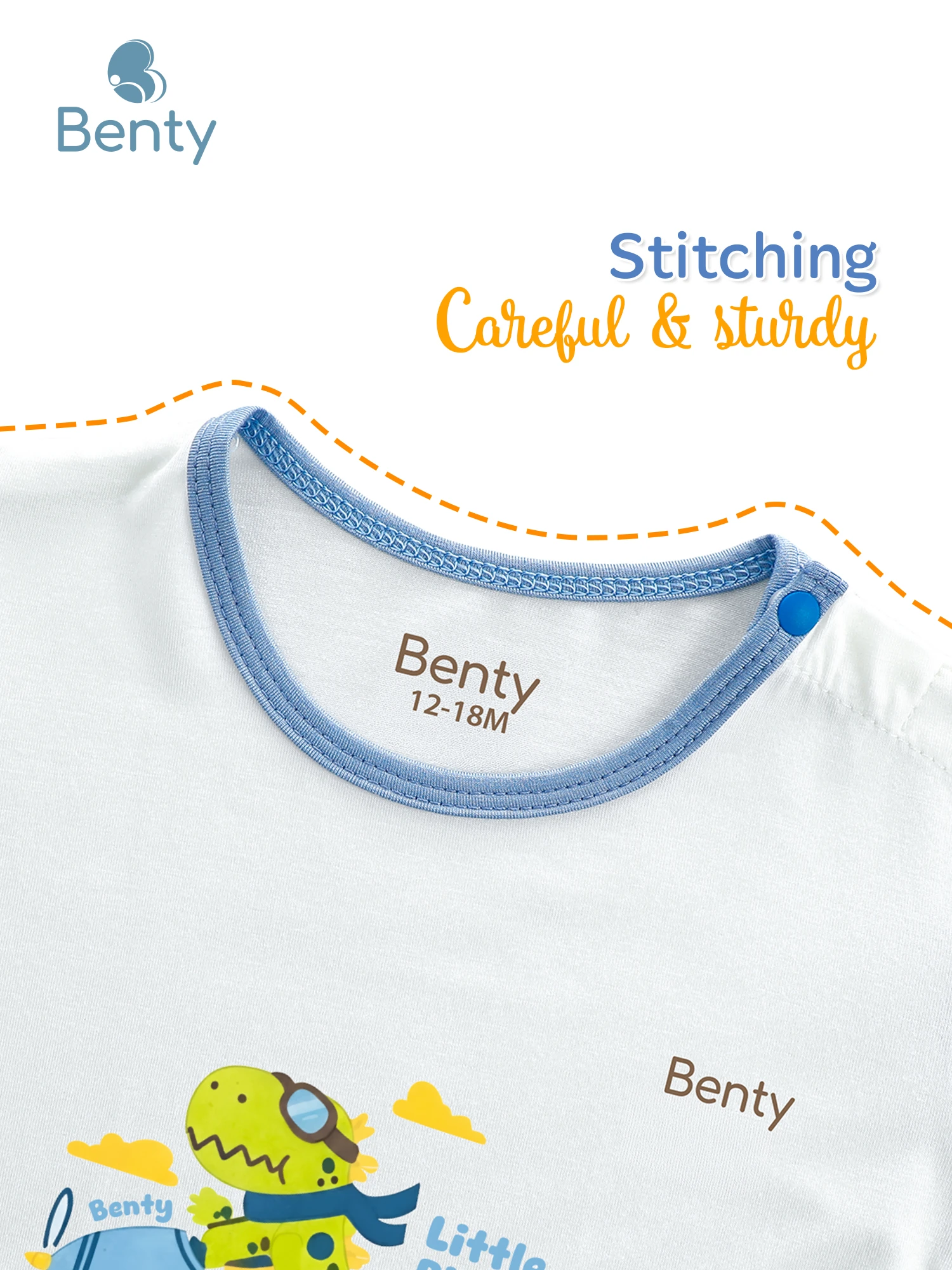 BENTY BT131 short sleeve shoulder snap outfit, safe for babies