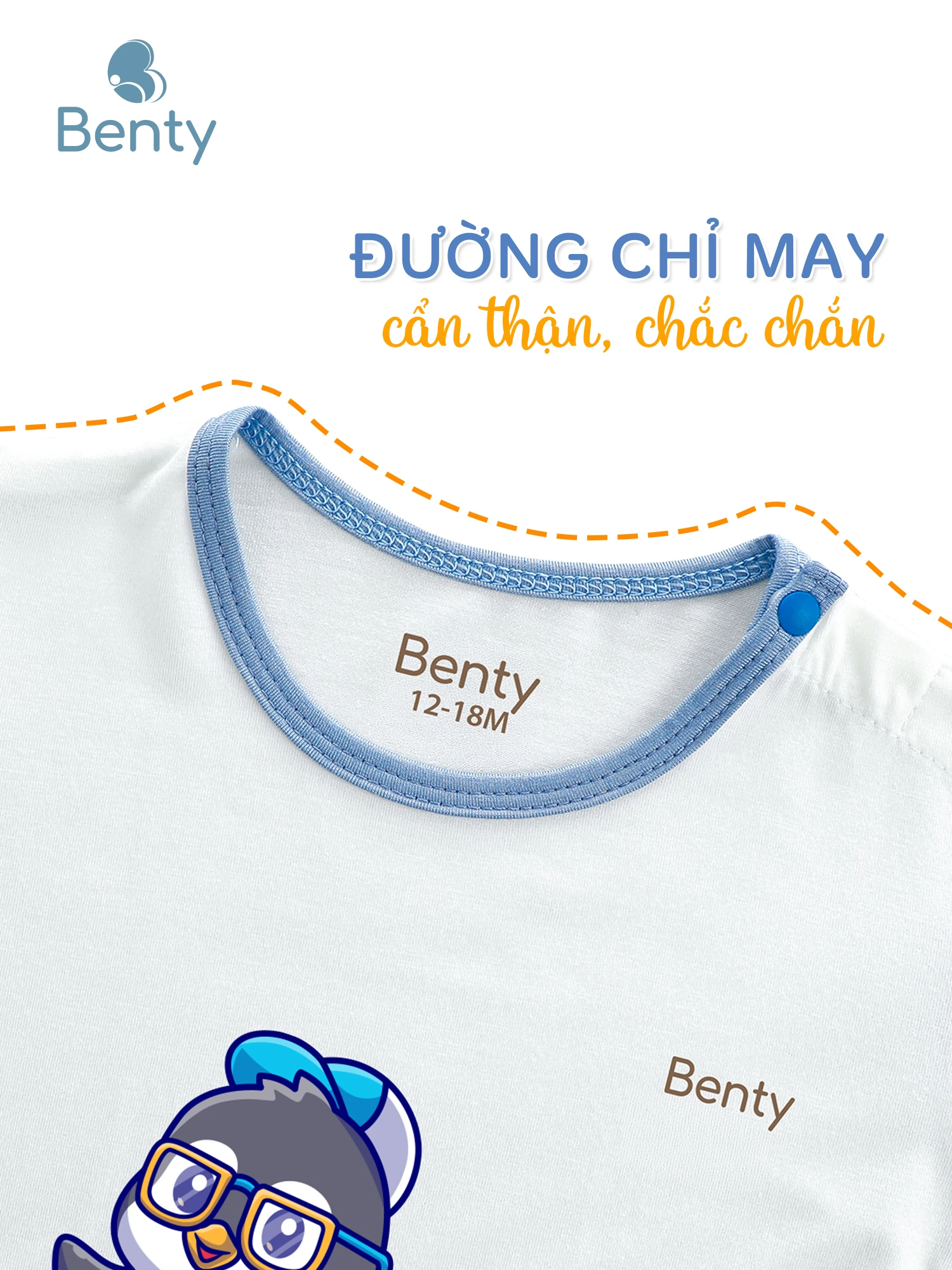 Bộ cộc tay cài vai phối BENTY in BT128, có nút cài vai tiện lợi