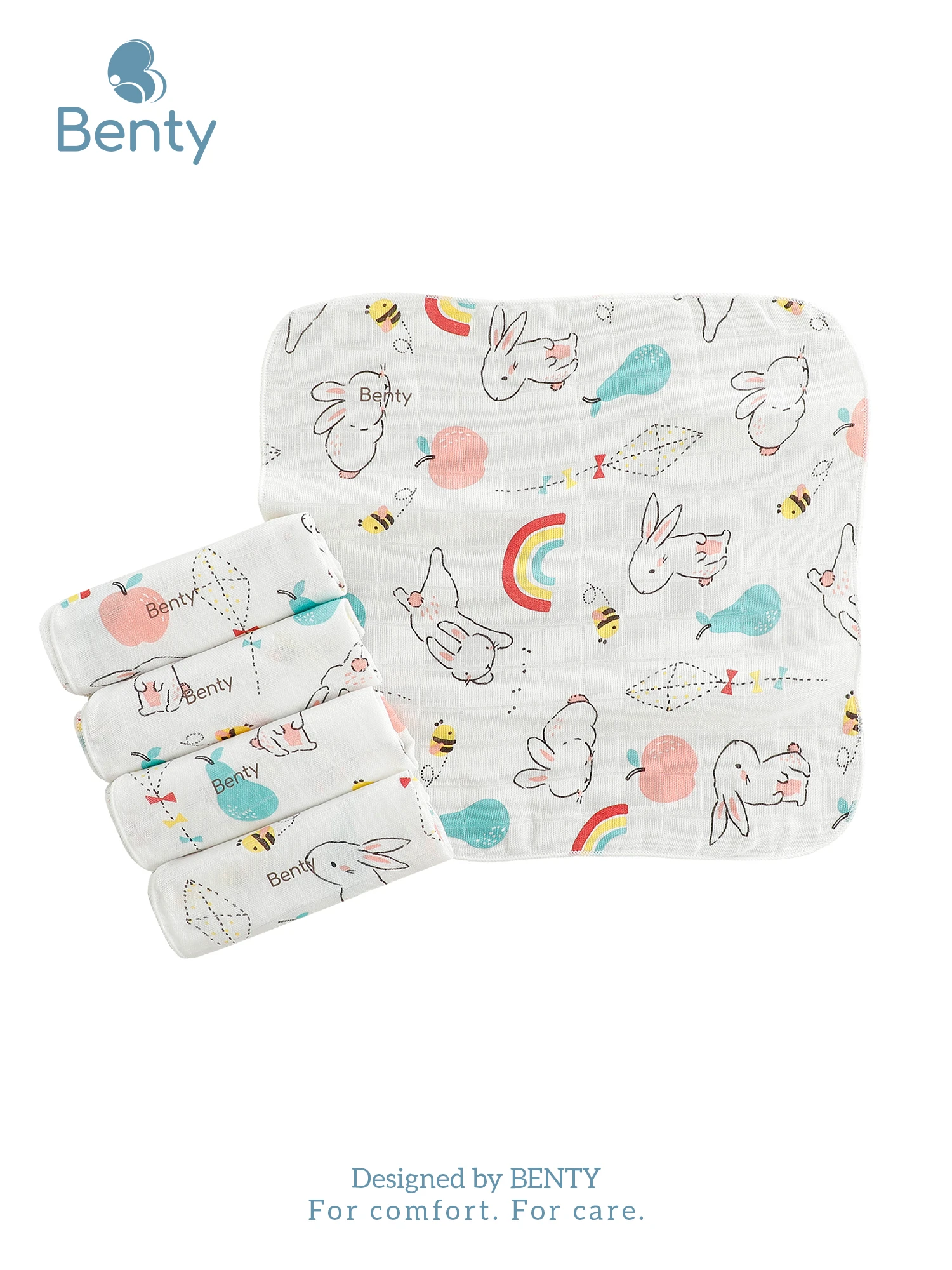 Benty patterned baby washcloths, soft & gentle, safe 5-pack