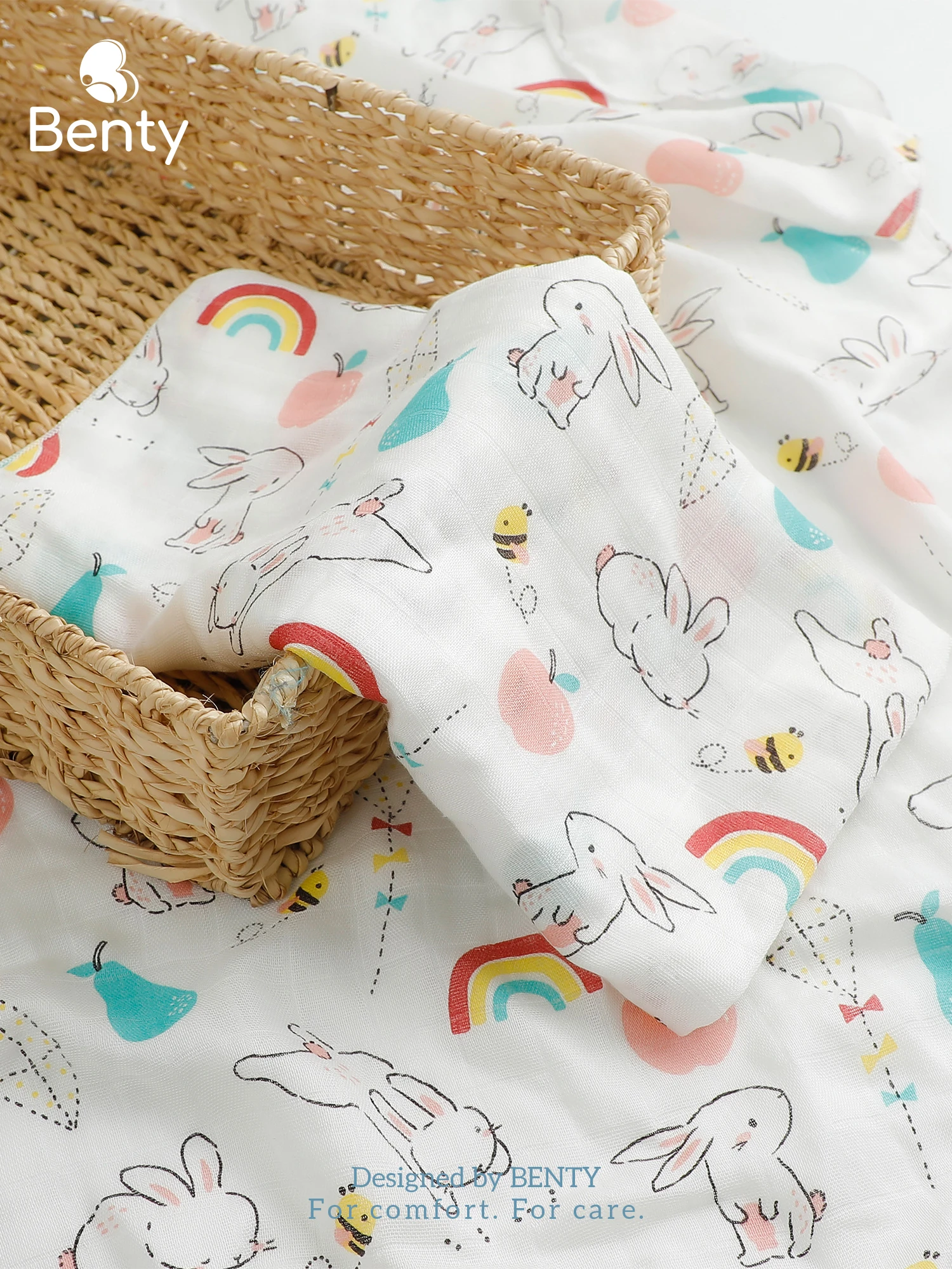 Khăn tắm BENTY họa tiết cho bé, chất vải sợi tre cao cấp set 2 khăn tiện lợi