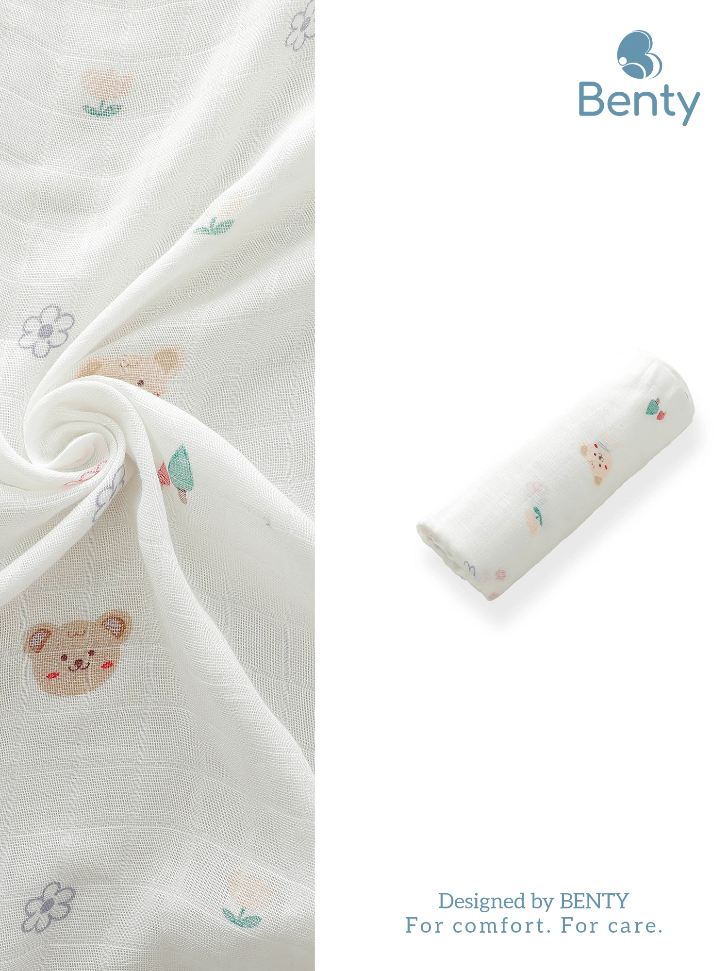 Khăn đa năng BENTY họa tiết cho bé, kích thước lớn 110x110Cm tiện lợi