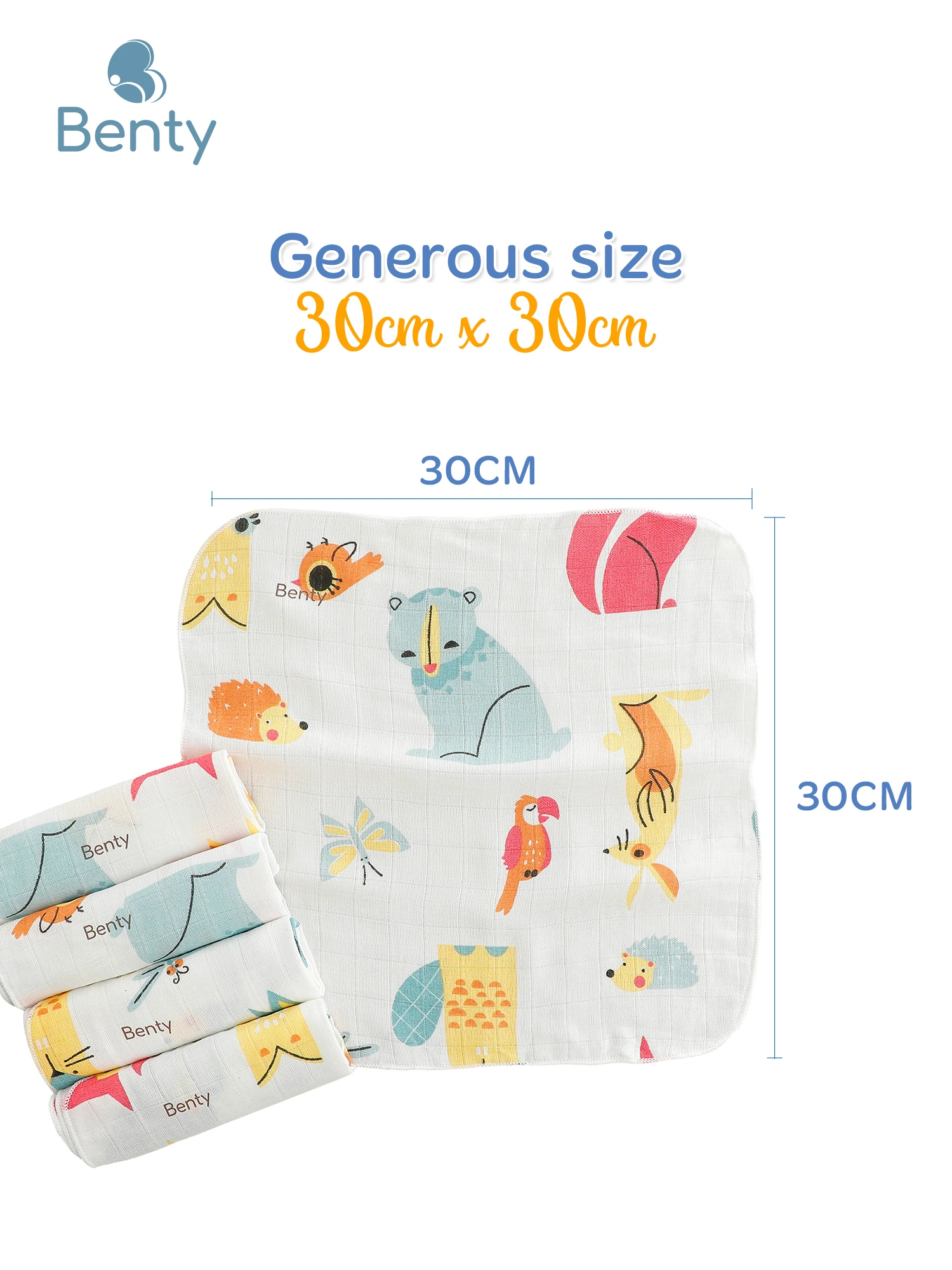 Benty patterned baby washcloths, soft & gentle, safe 5-pack