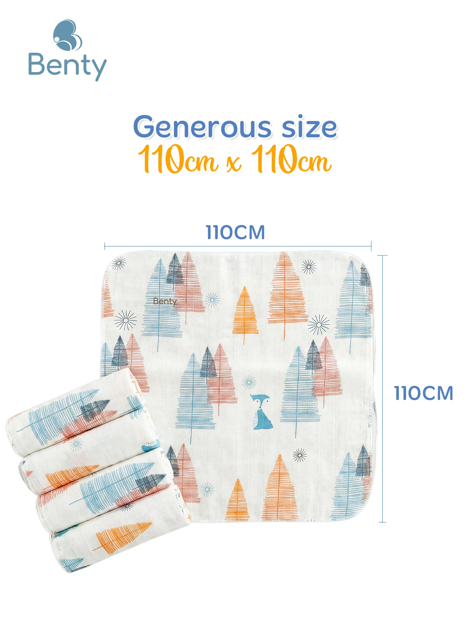 Benty patterned multi-purpose baby cloth, large 110×110Cm