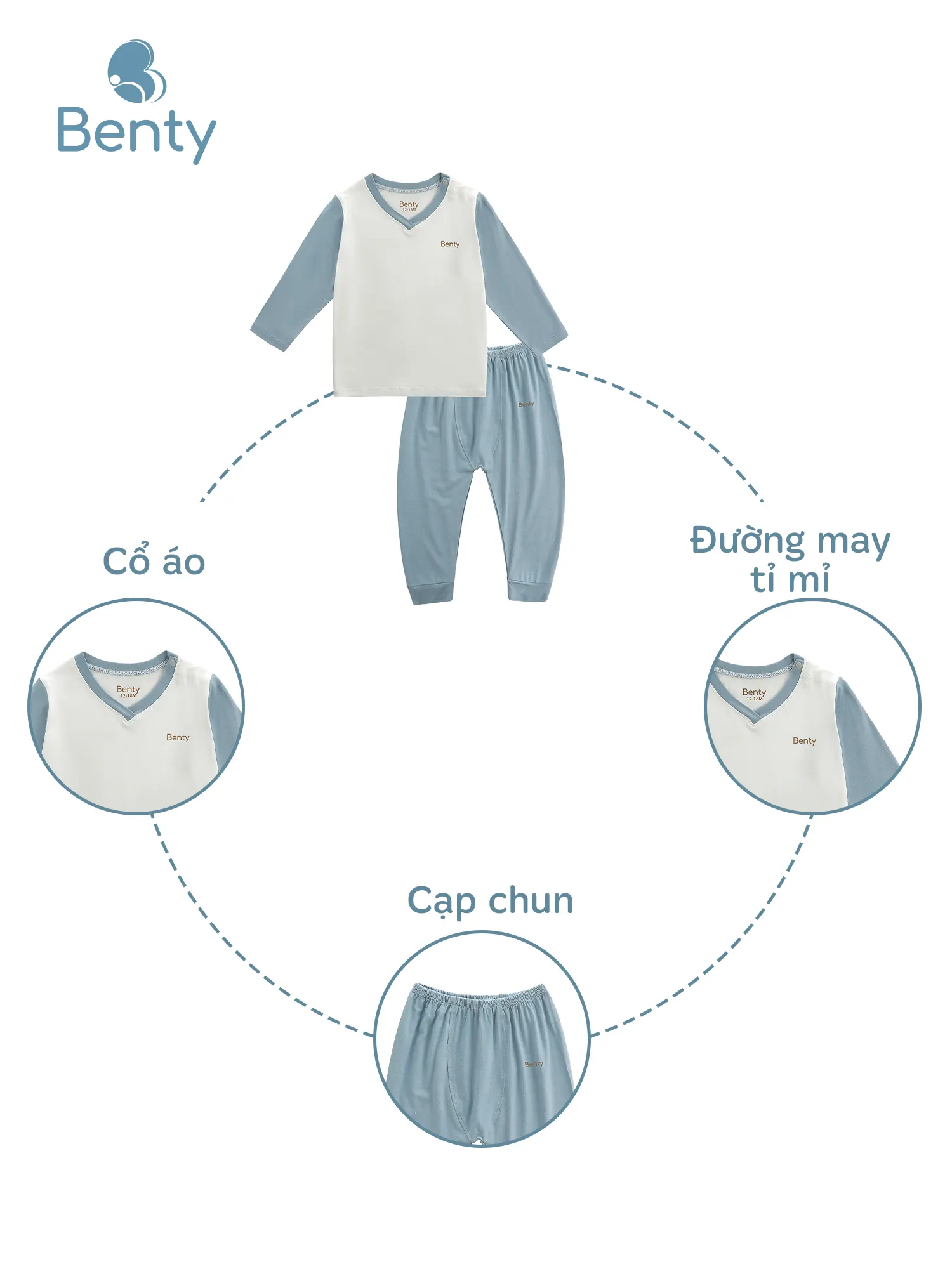 Bộ dài tay cài vai cổ tim BENTY, bộ dài tay basic cho bé trai và bé gái